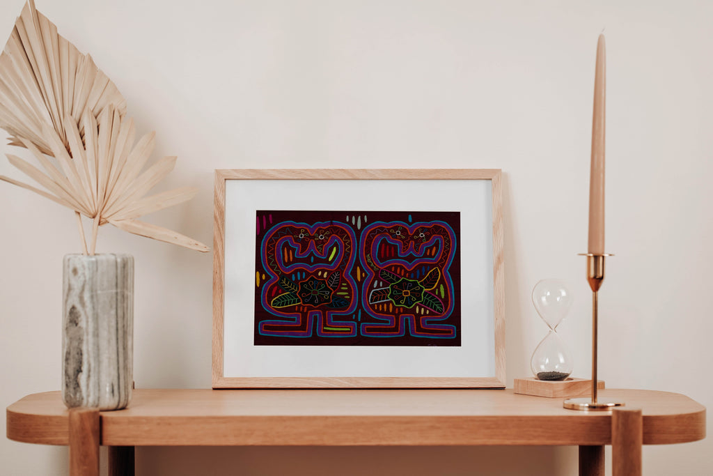 Traditional Burgundy Orange And Blue Lovebird Mola