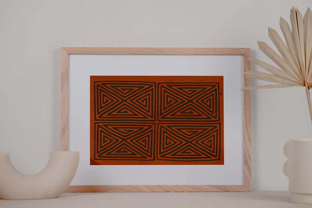 Vintage Orange And Black Four Square Mola