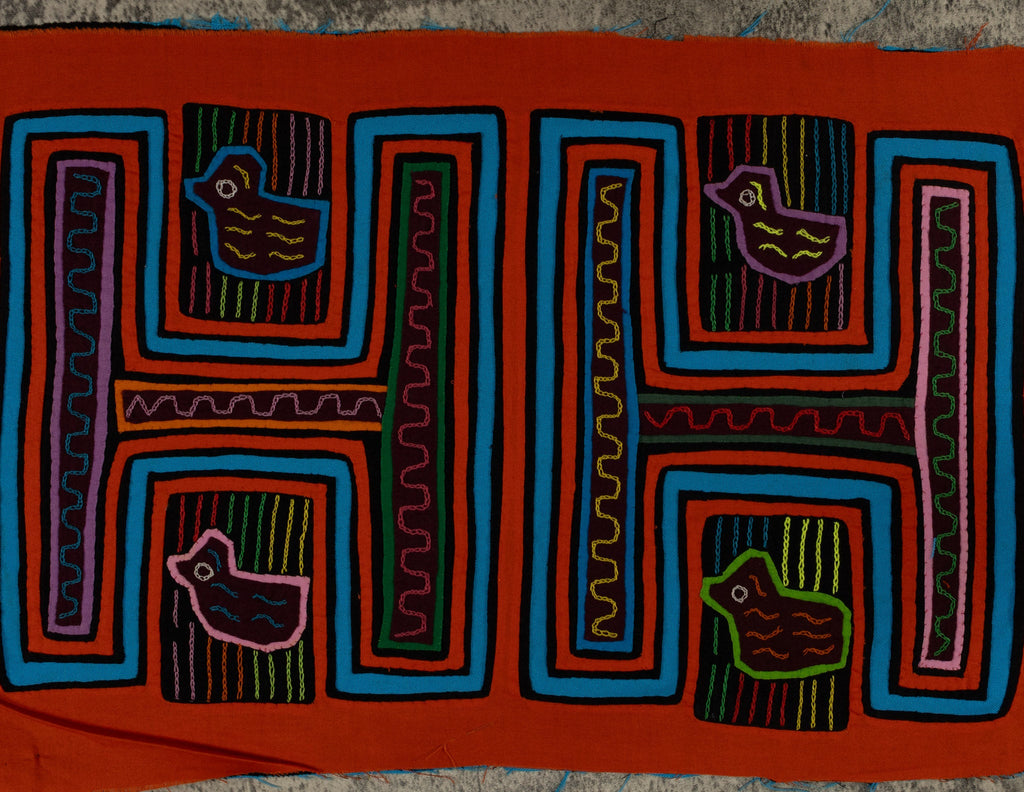 Traditional Orange And Turquoise Bathtub Ducky Mola