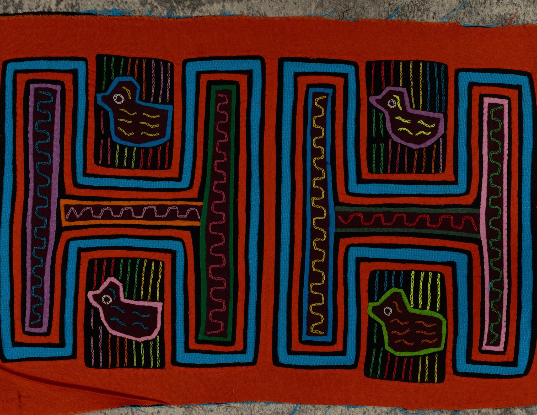Traditional Orange And Turquoise Bathtub Ducky Mola
