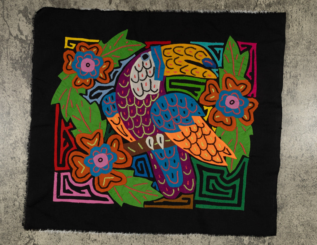 Bright Purple Toucan with Flowers Mola