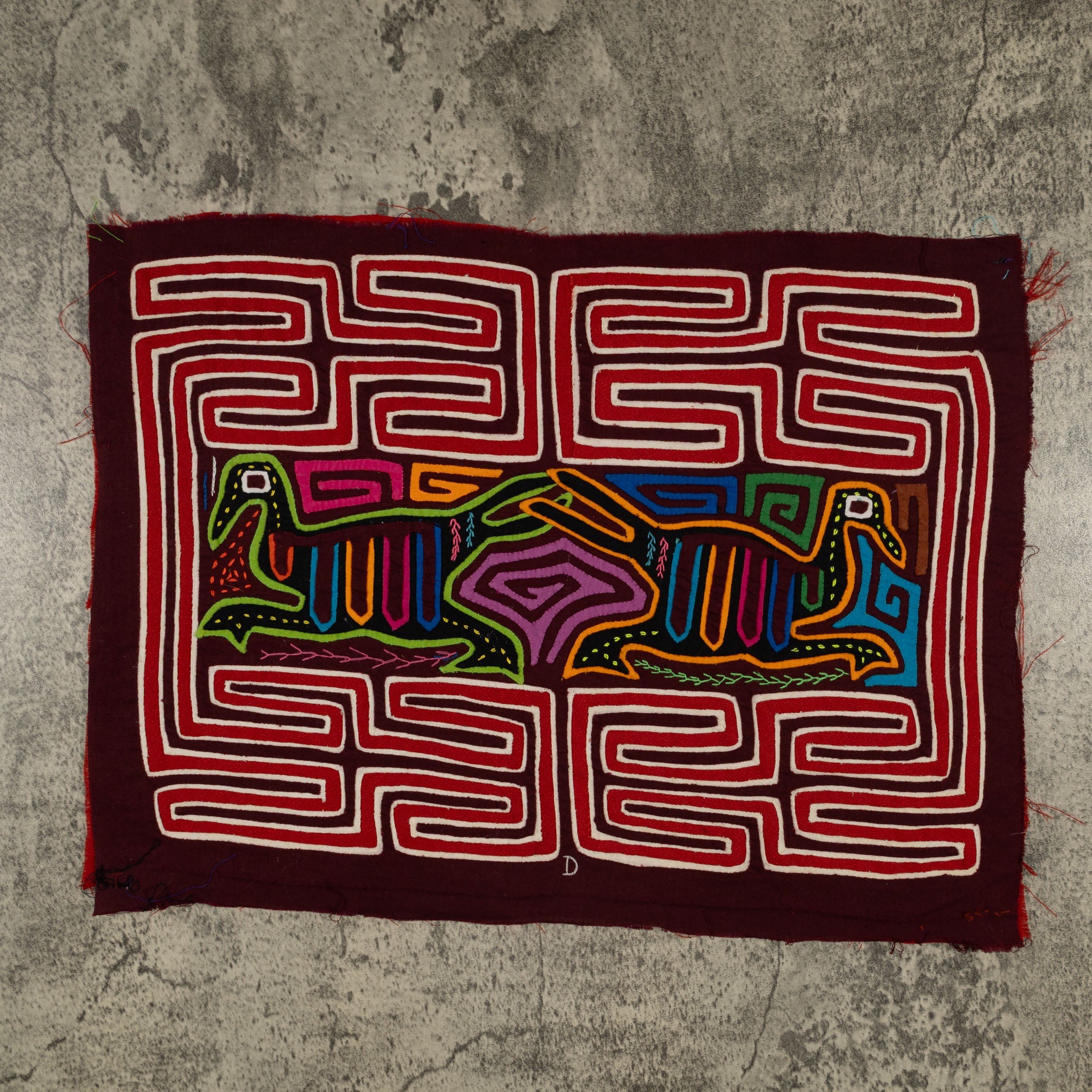 Traditional Red And White Dancing Duck Mola