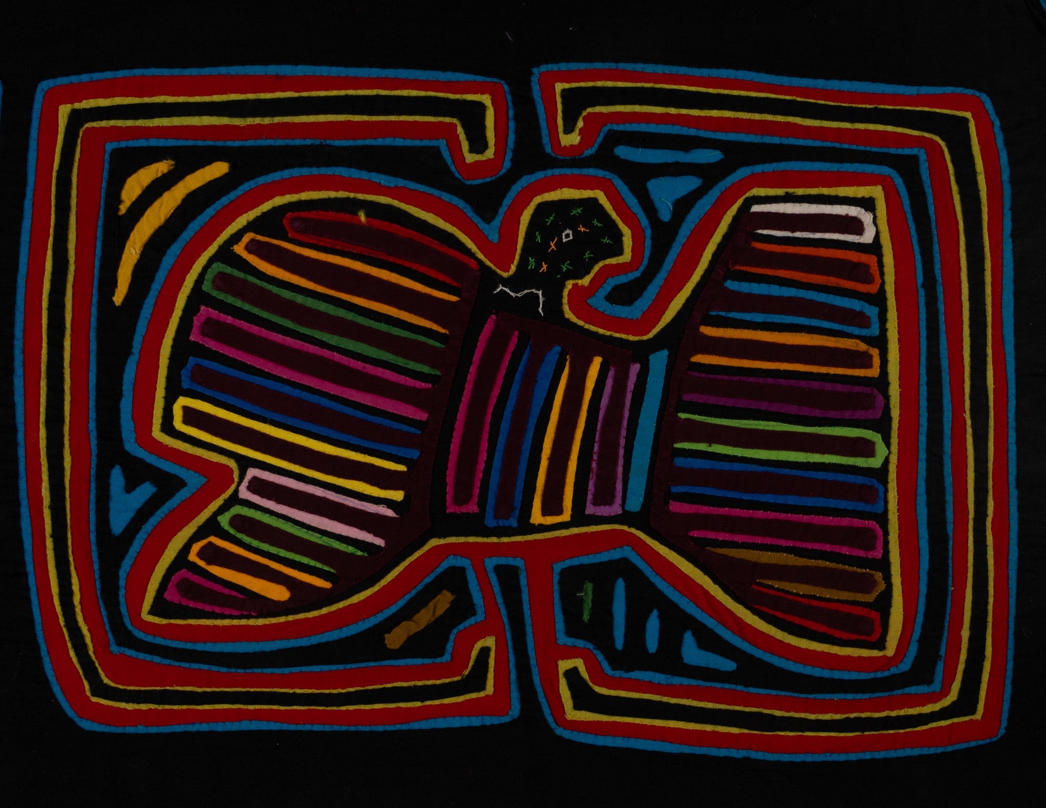 Classic Black Red And Blue Winged Warrior Mola