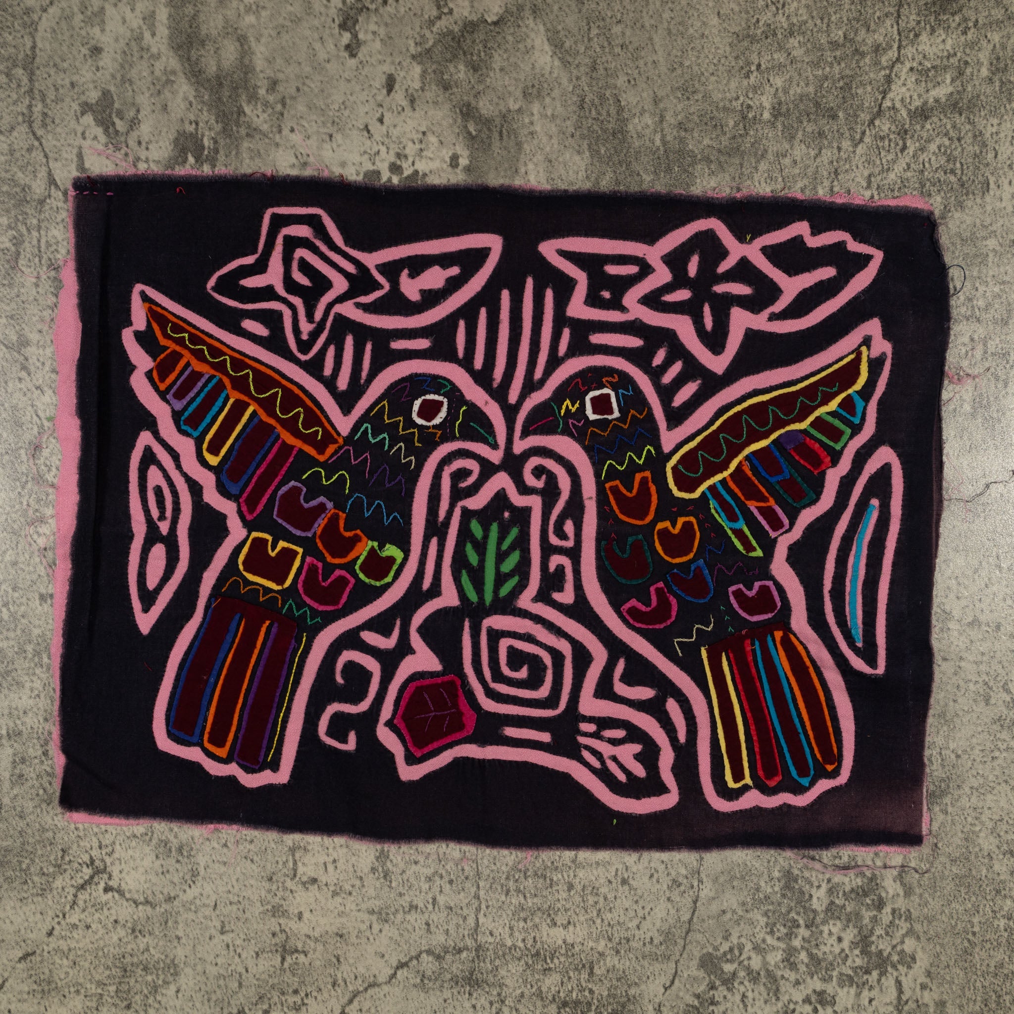 Traditional Black And Pink Peace Dove Mola