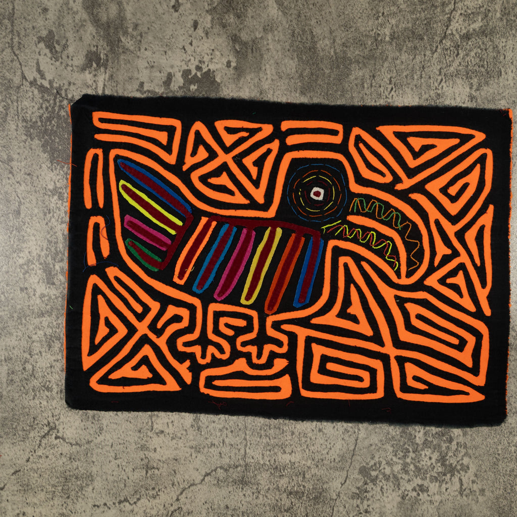 Traditional Black And Neon Orange Toucan Bird Mola