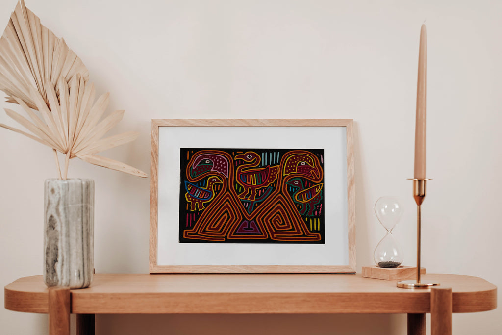 Traditional Red Orange And Blue Jungle Bird Mola