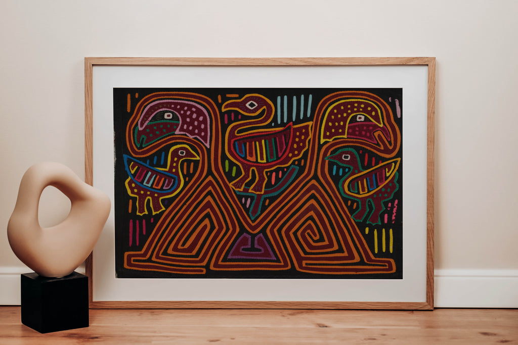 Traditional Red Orange And Blue Jungle Bird Mola