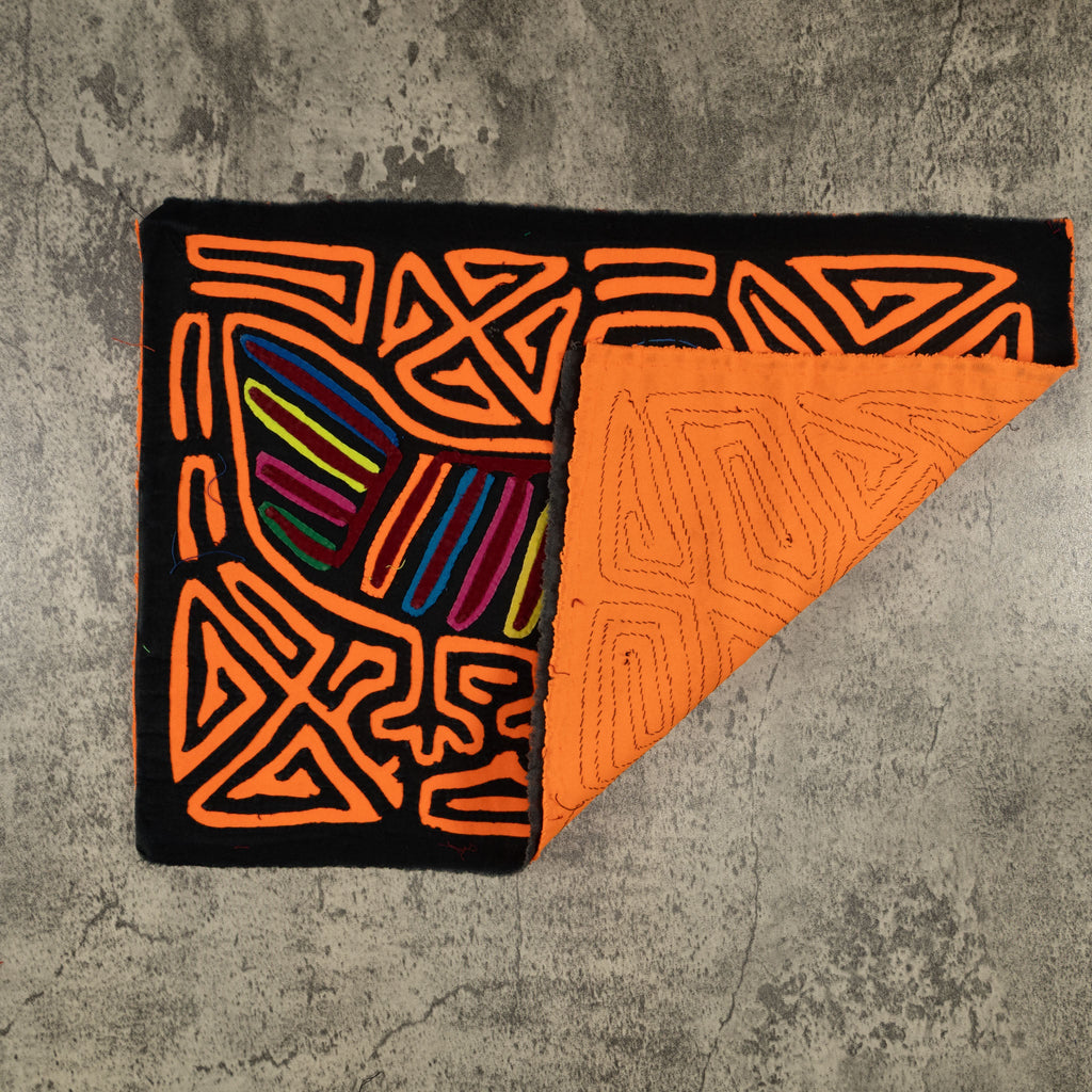 Traditional Black And Neon Orange Toucan Bird Mola
