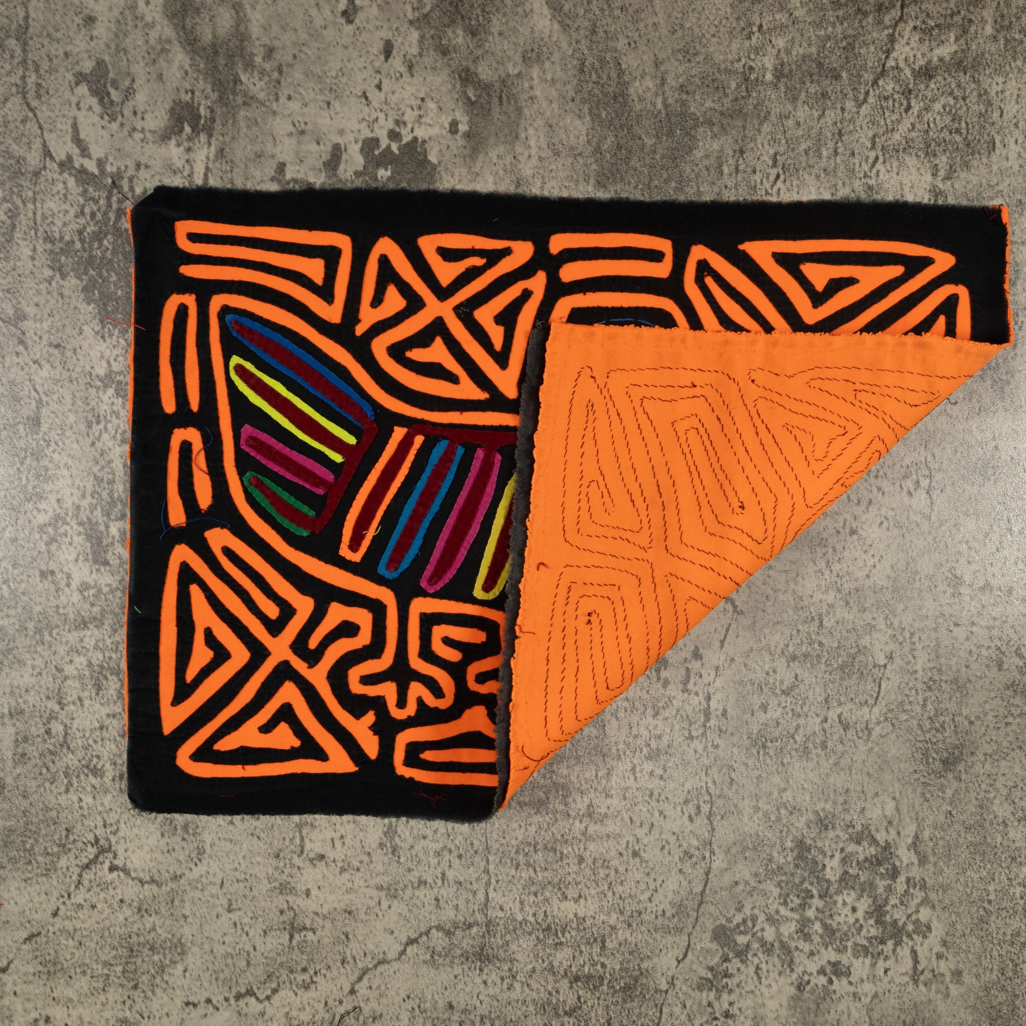 Traditional Black And Neon Orange Toucan Bird Mola
