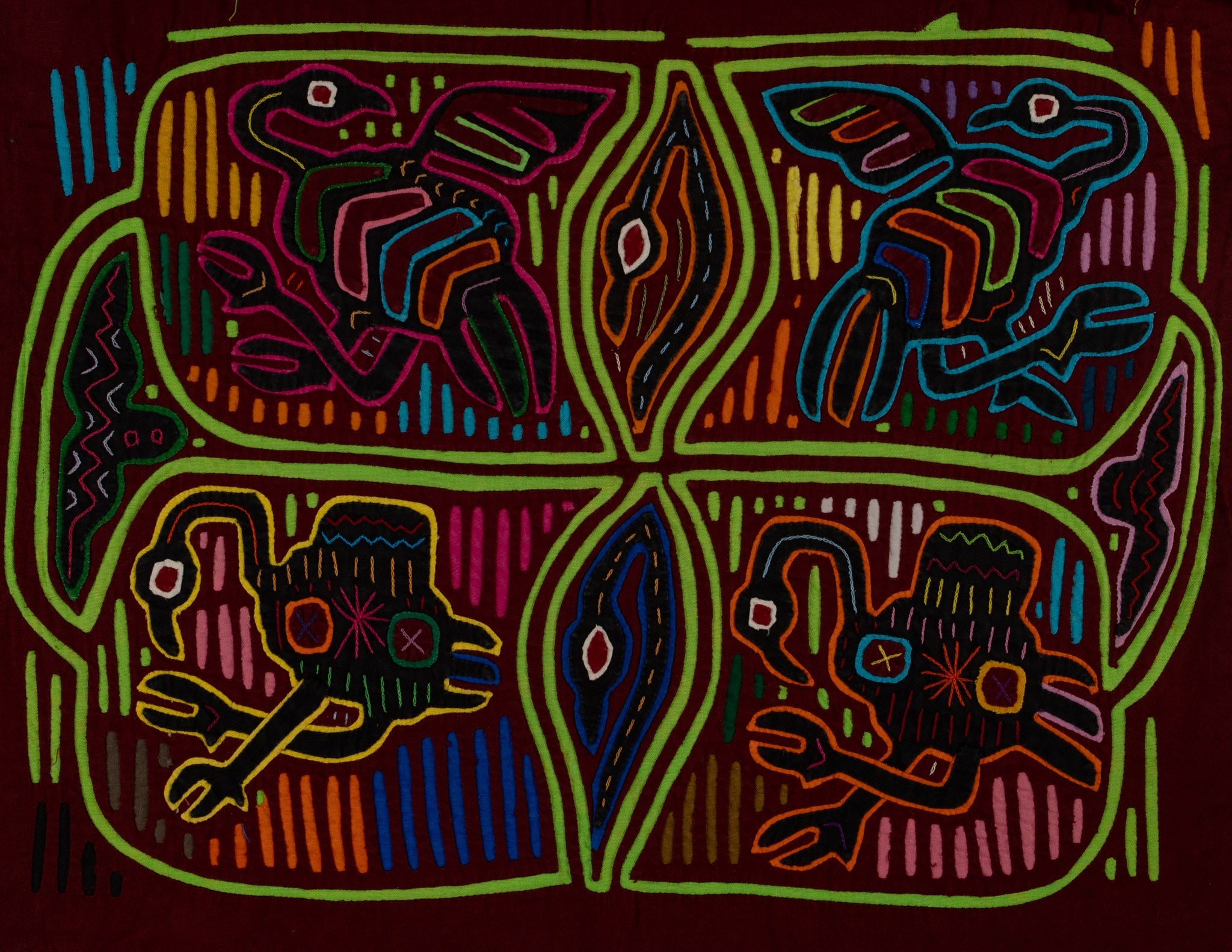 Traditional Burgundy And Green Dancing Goose Mola