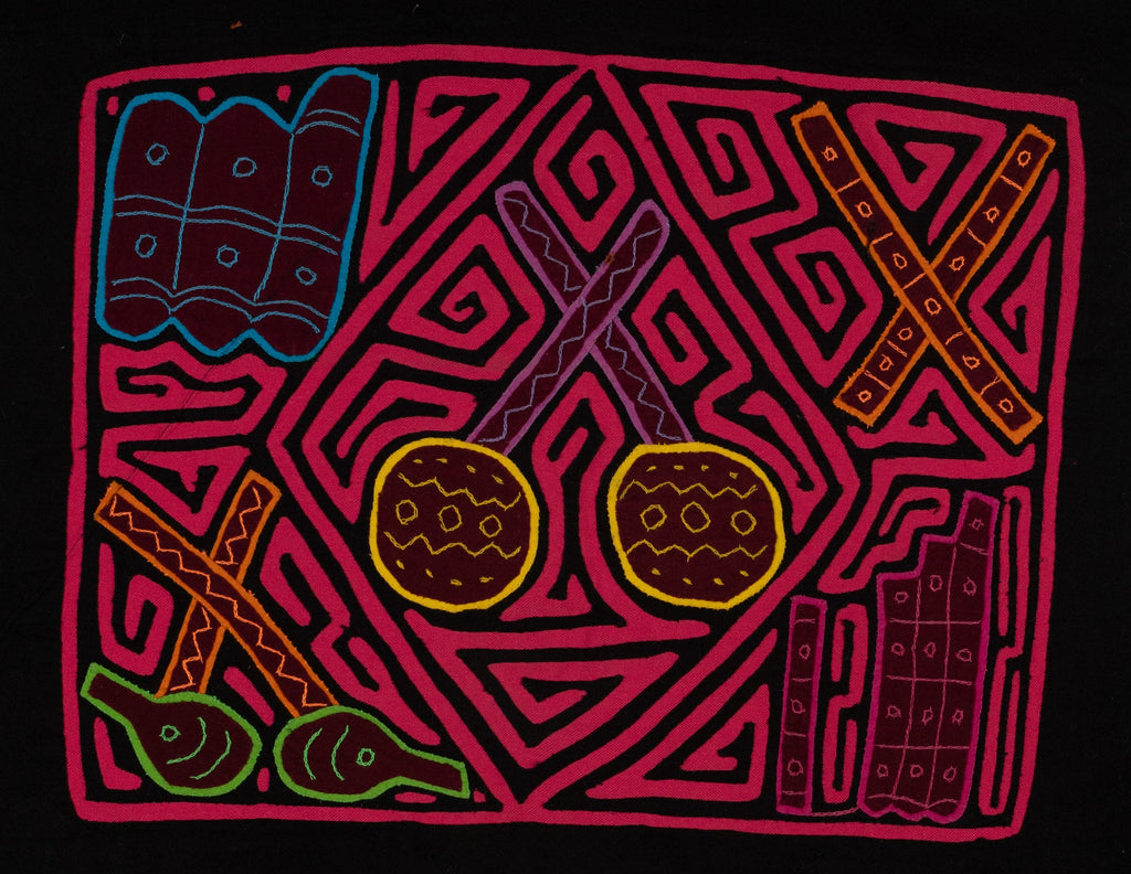 Traditional Pink And Black Musical Instrument Mola