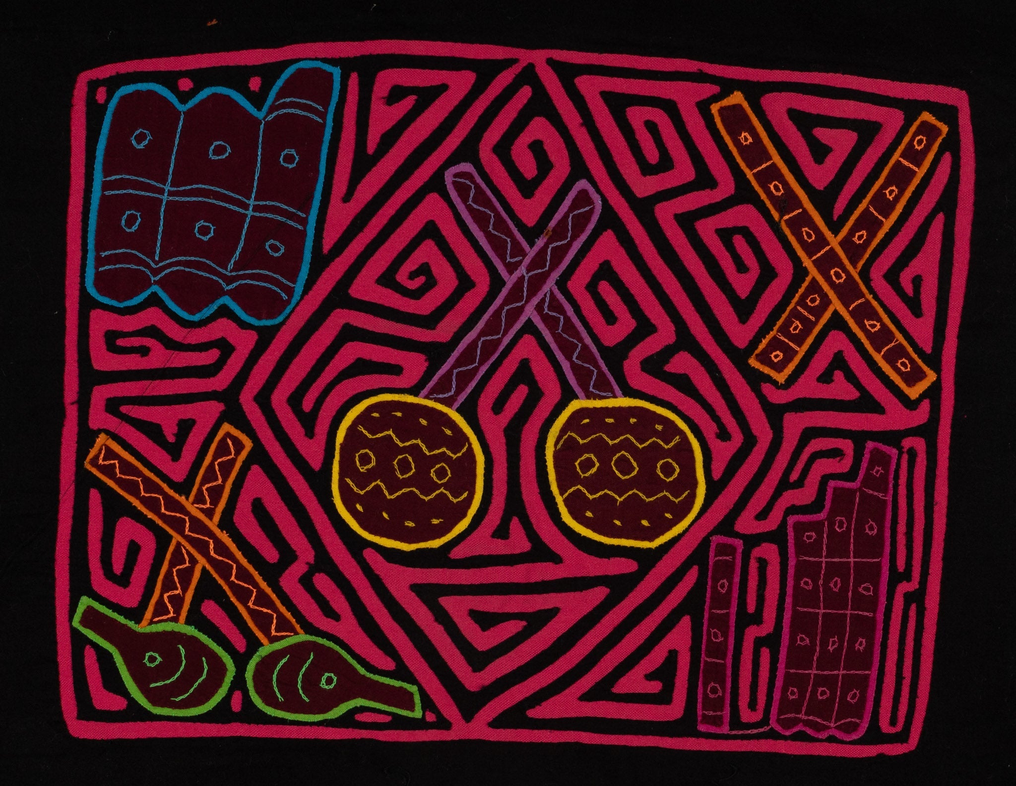 Traditional Pink And Black Musical Instrument Mola
