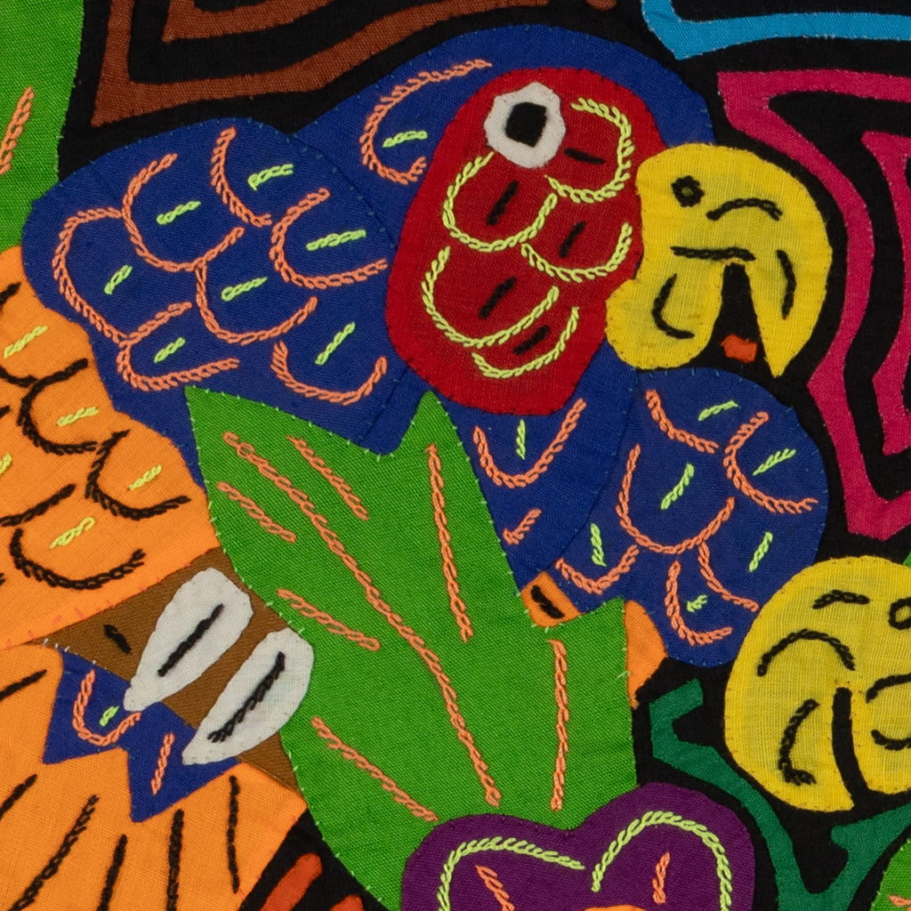 Three Colorful Parrots with Flowers Mola
