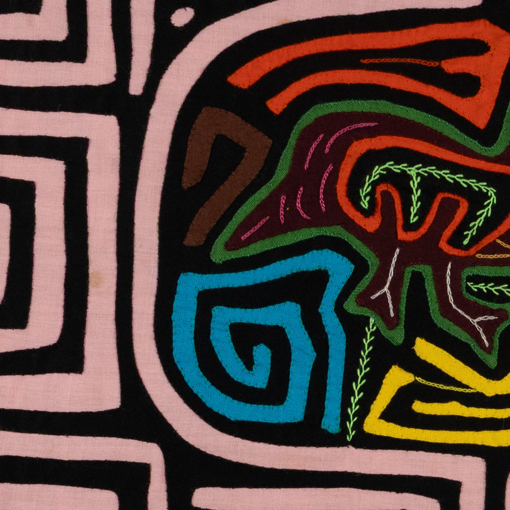 Traditional Black And Pink Bird In Maze Mola