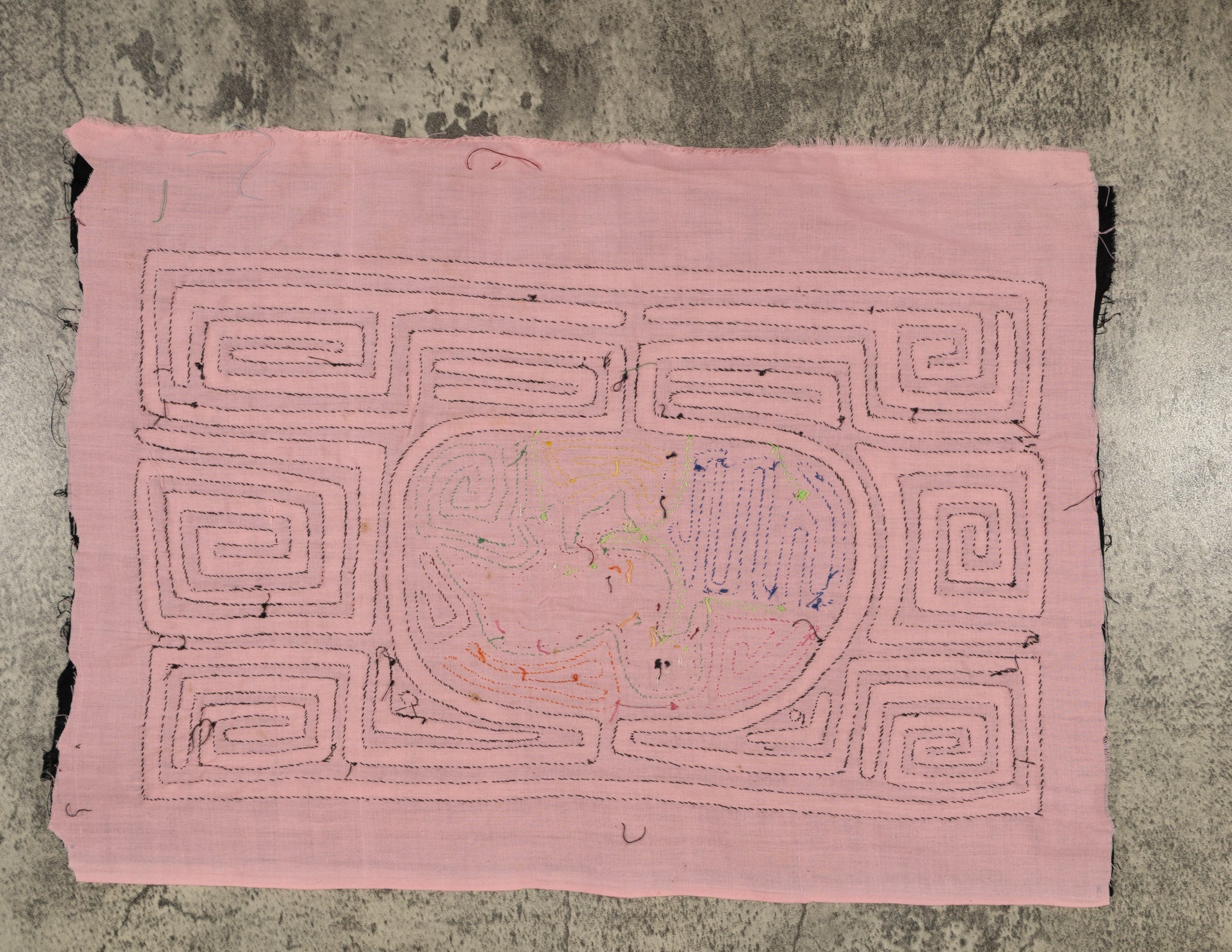 Traditional Black And Pink Bird In Maze Mola