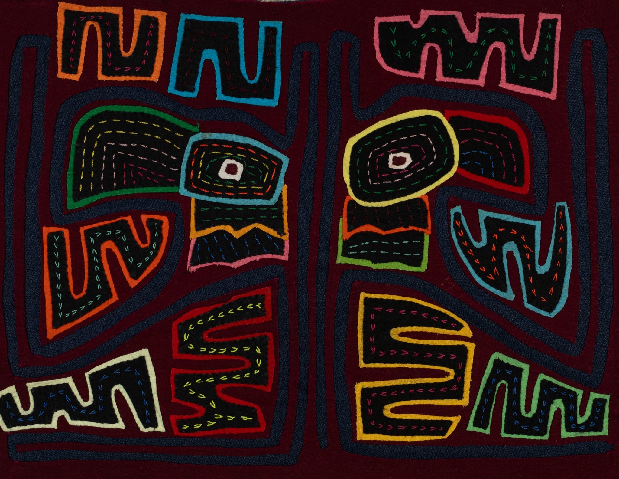 Traditional Burgundy And Dark Blue Toucan Parrot Mola