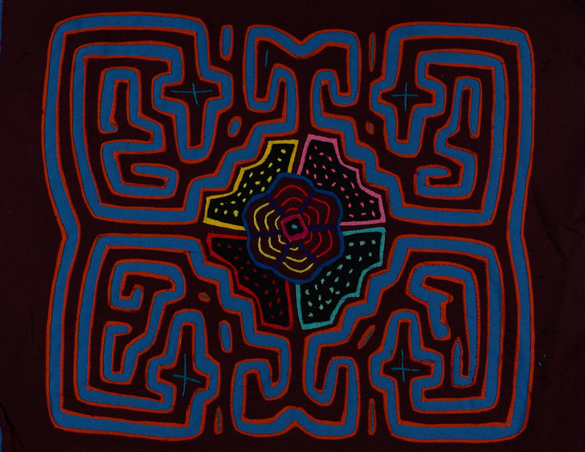 Maroon And Blue Floral Flower Mola