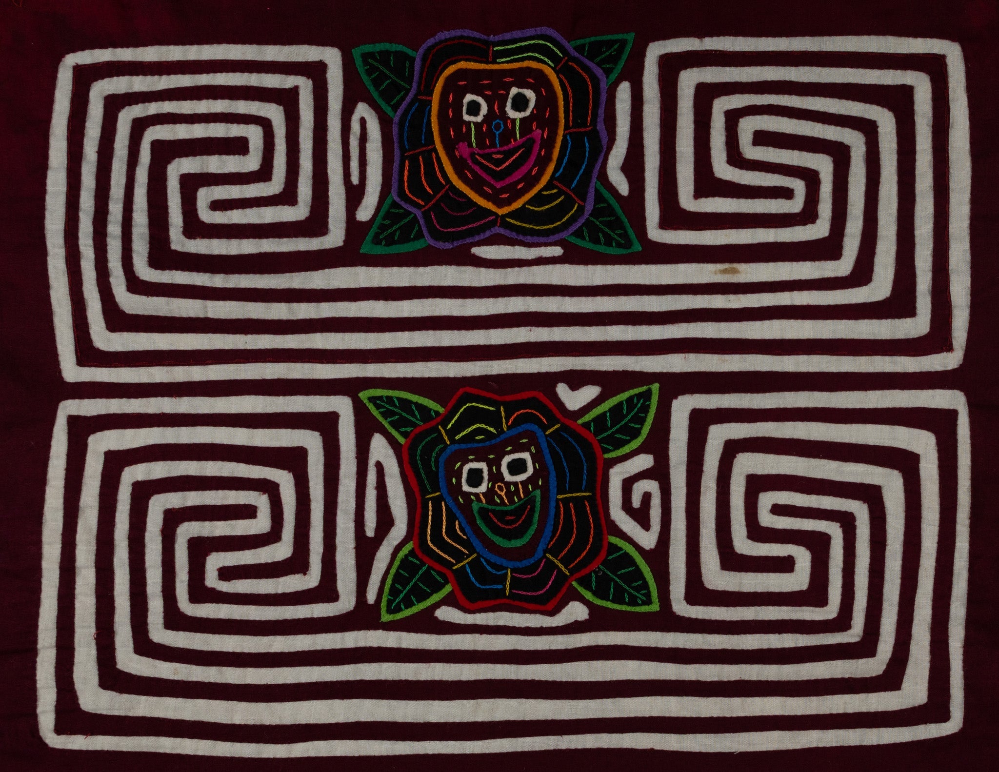 Traditional Burgundy And White Smiley Face Flower Mola