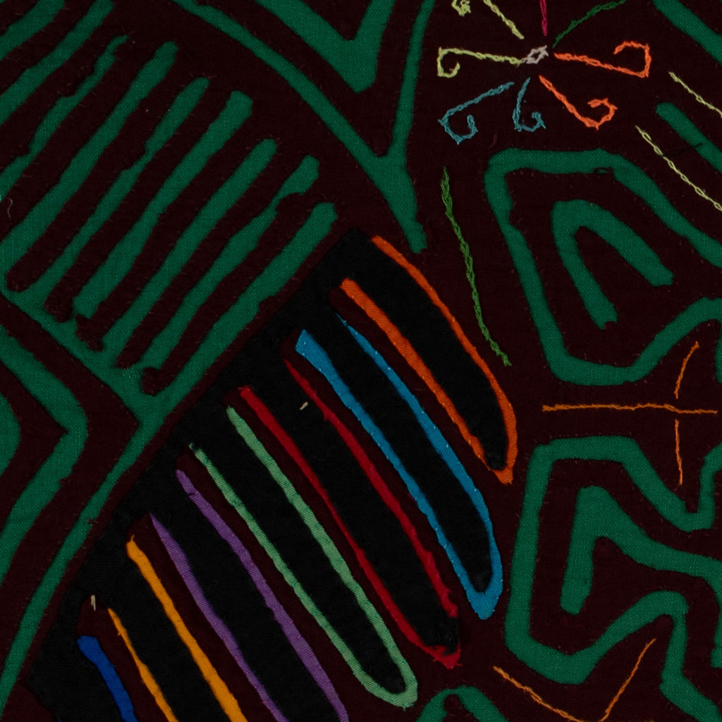 Traditional Burgundy And Green Romance Bird Dance Mola