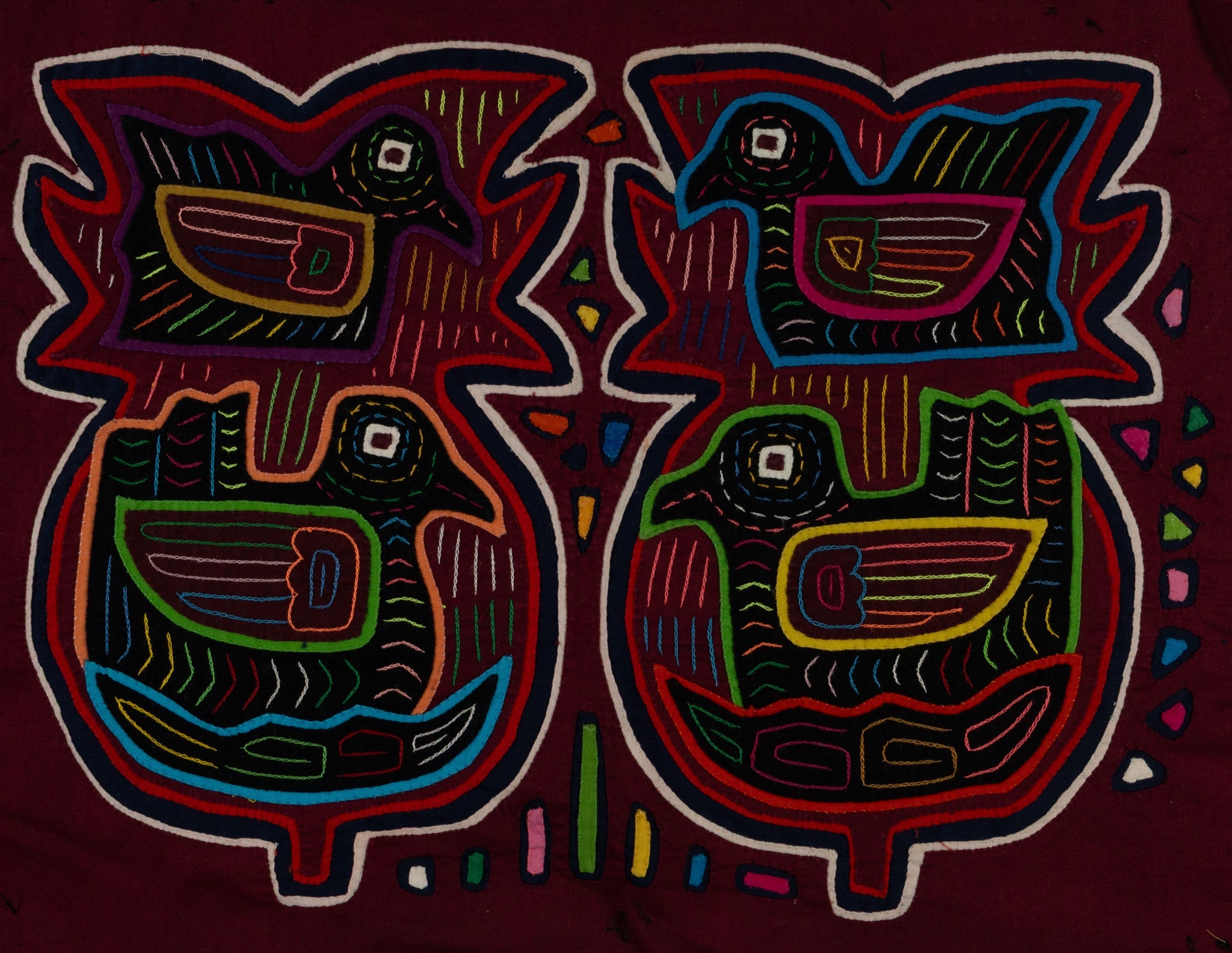 Burgundy And White Covey Of Birds Mola