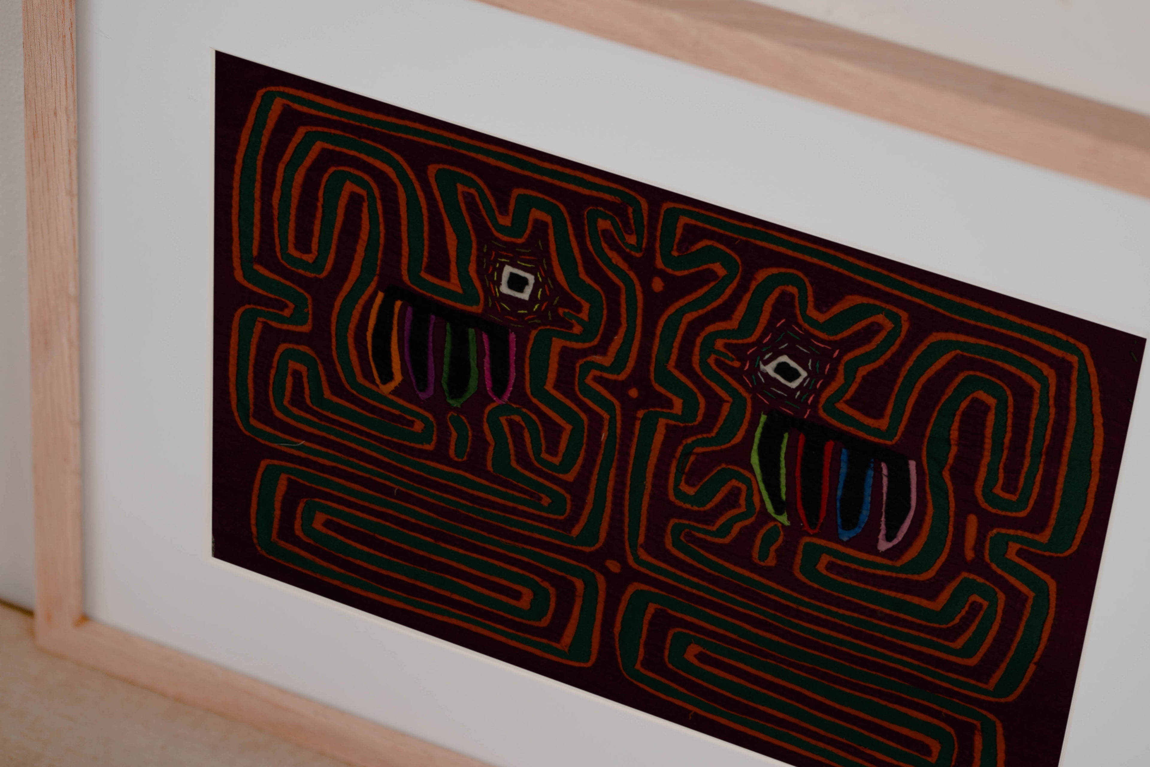 Traditional Maroon Orange And Green Puppy Dog Mola