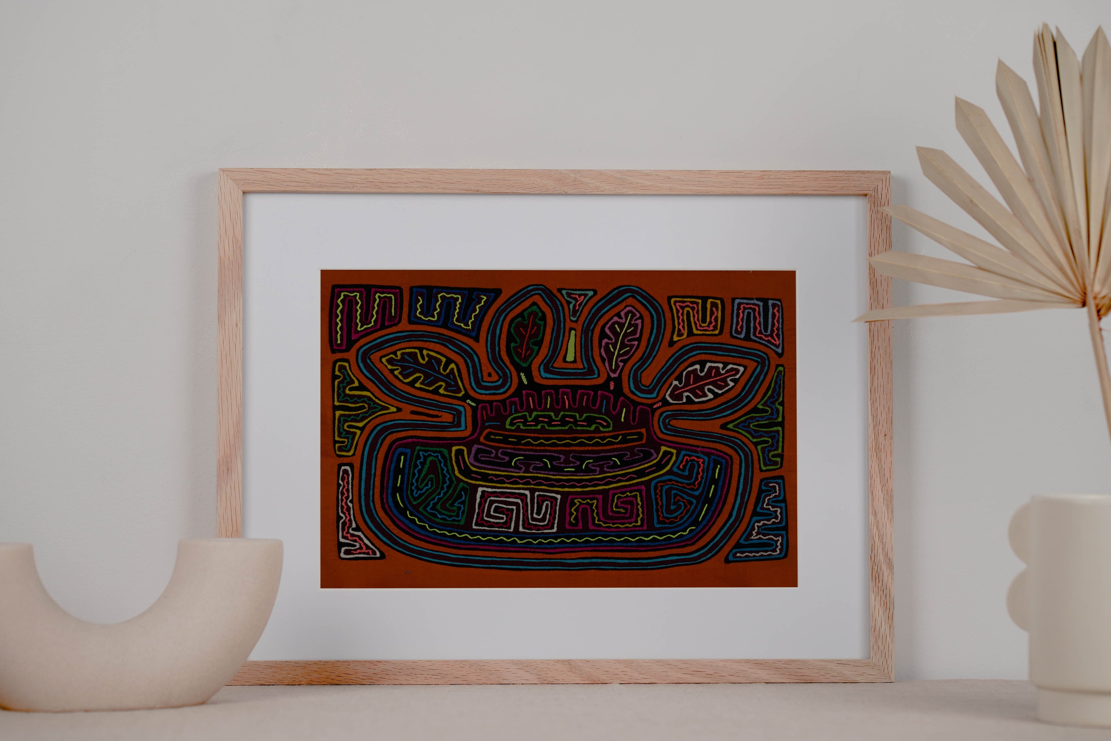 Orange Cacique Chief Feather Headdress Mola