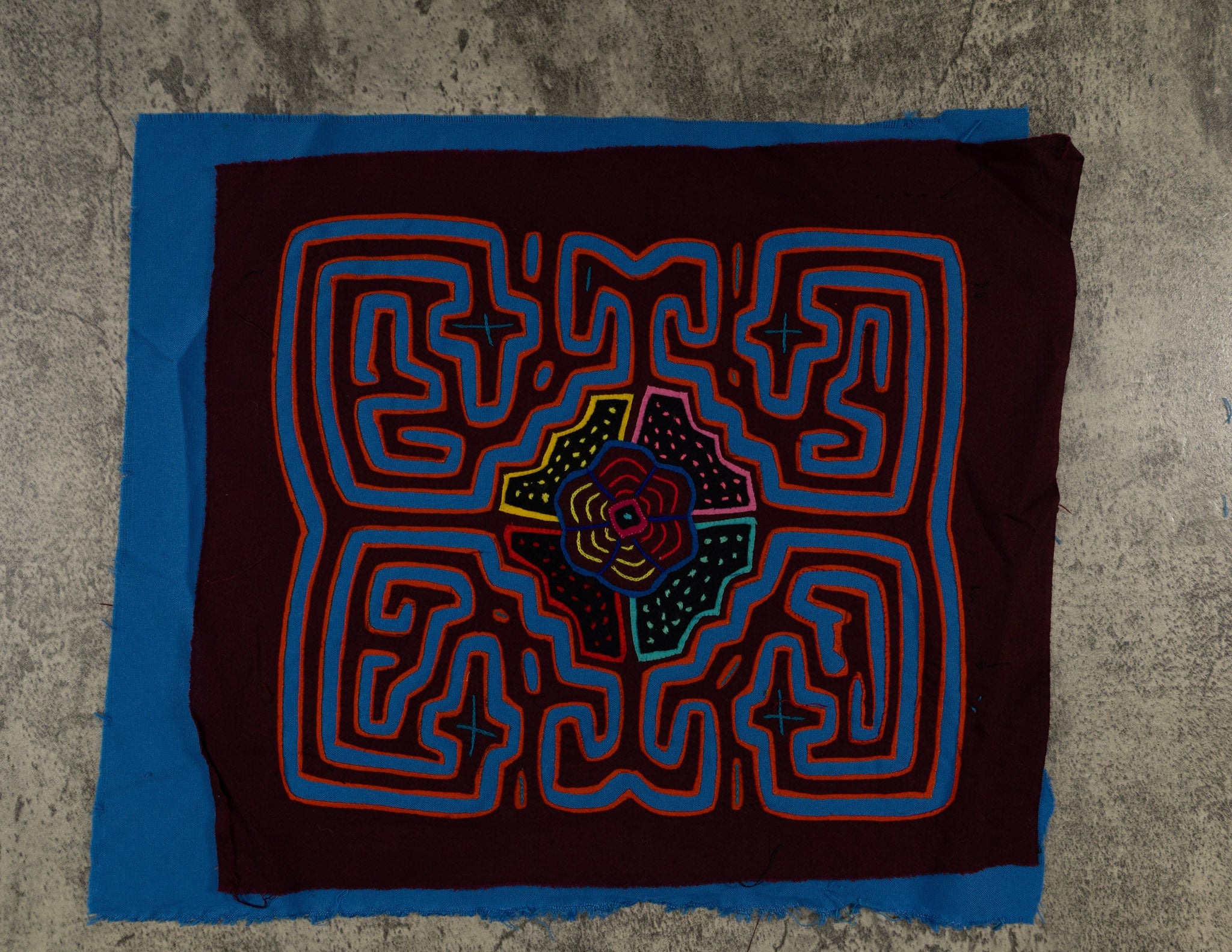 Maroon And Blue Floral Flower Mola
