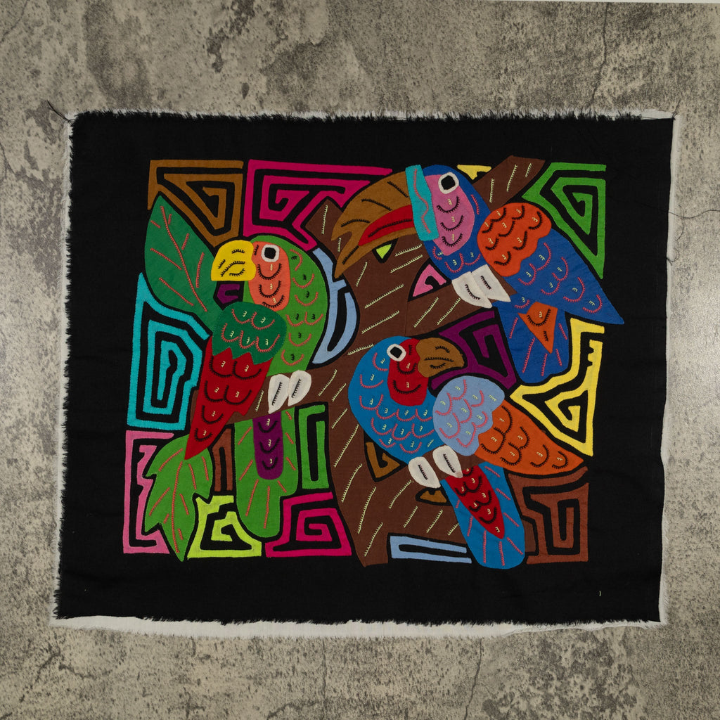Fantasy Orange Blue And Green Three Bird Toucan And Parrot Mola