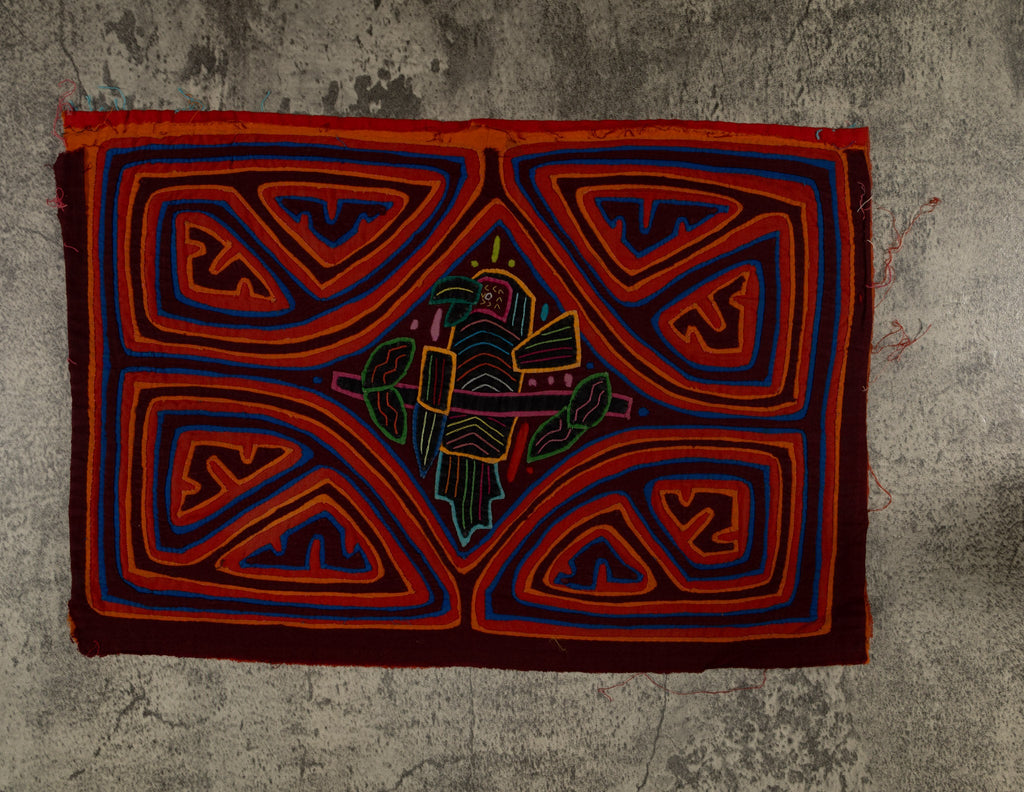 Vintage Orange And Blue Quirky Parrot Mola