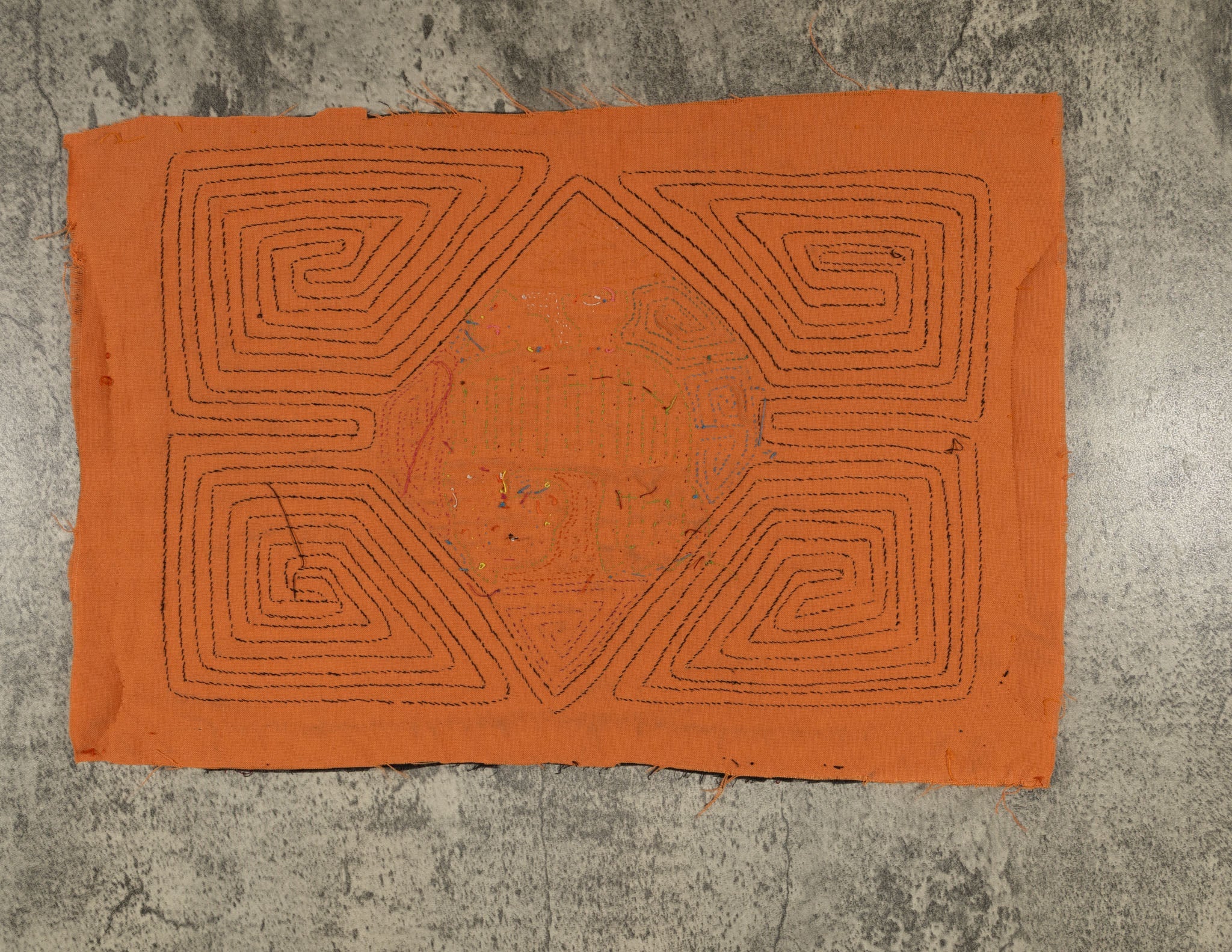 Traditional Black And Orange Jungle Critter Mola