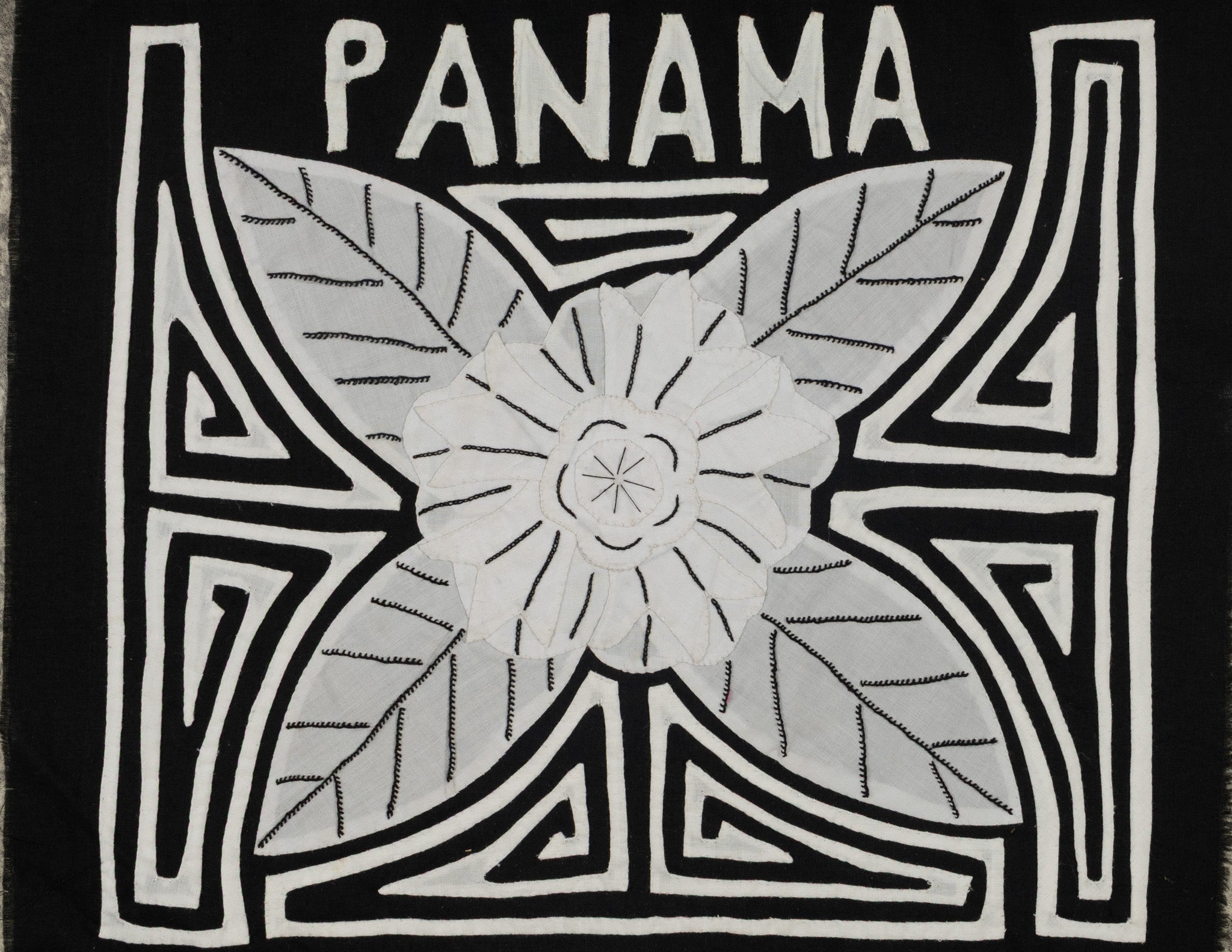 Traditional Black And White Floral flower Panama Mola