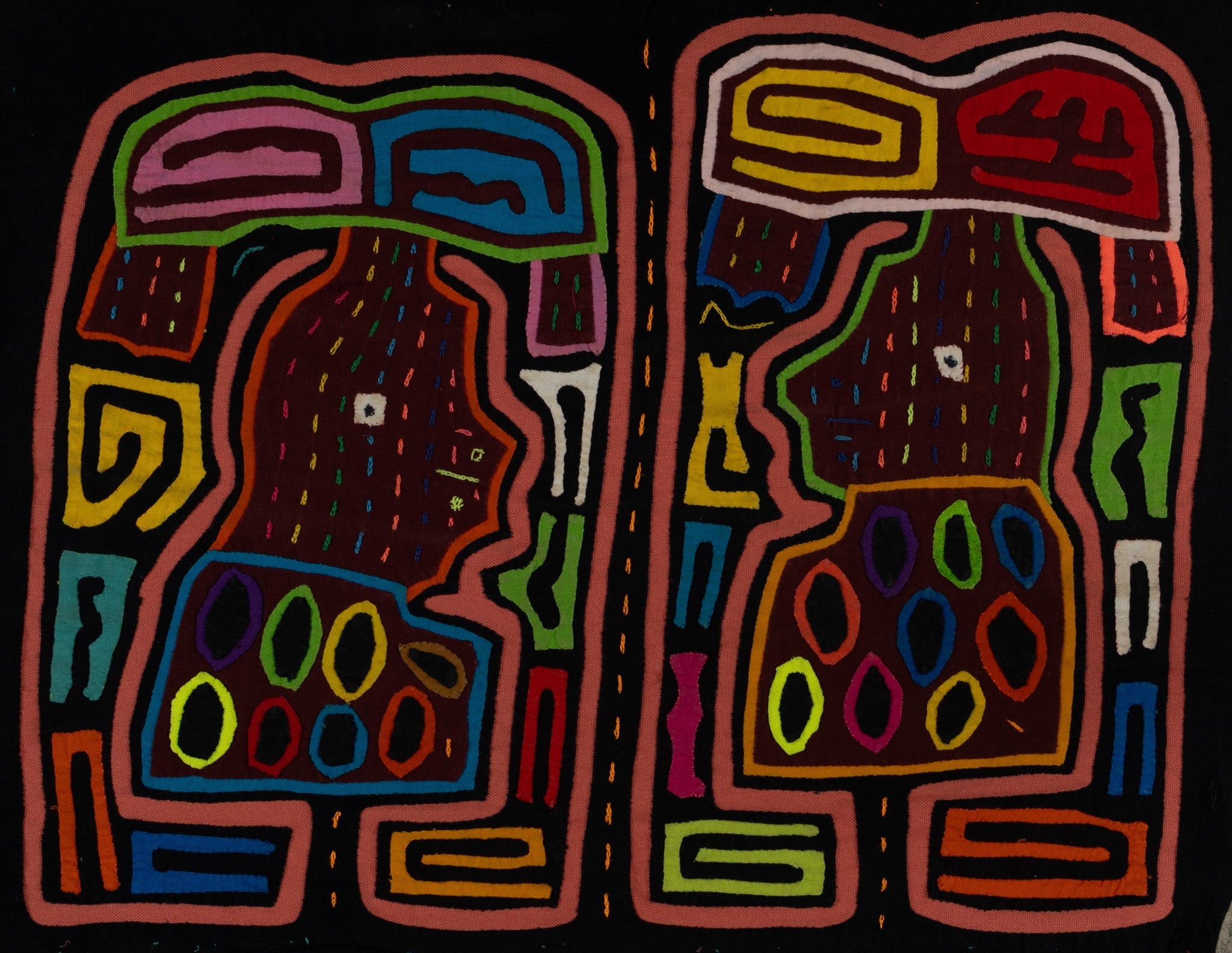 Traditional Pink And Black Basket Head Mola