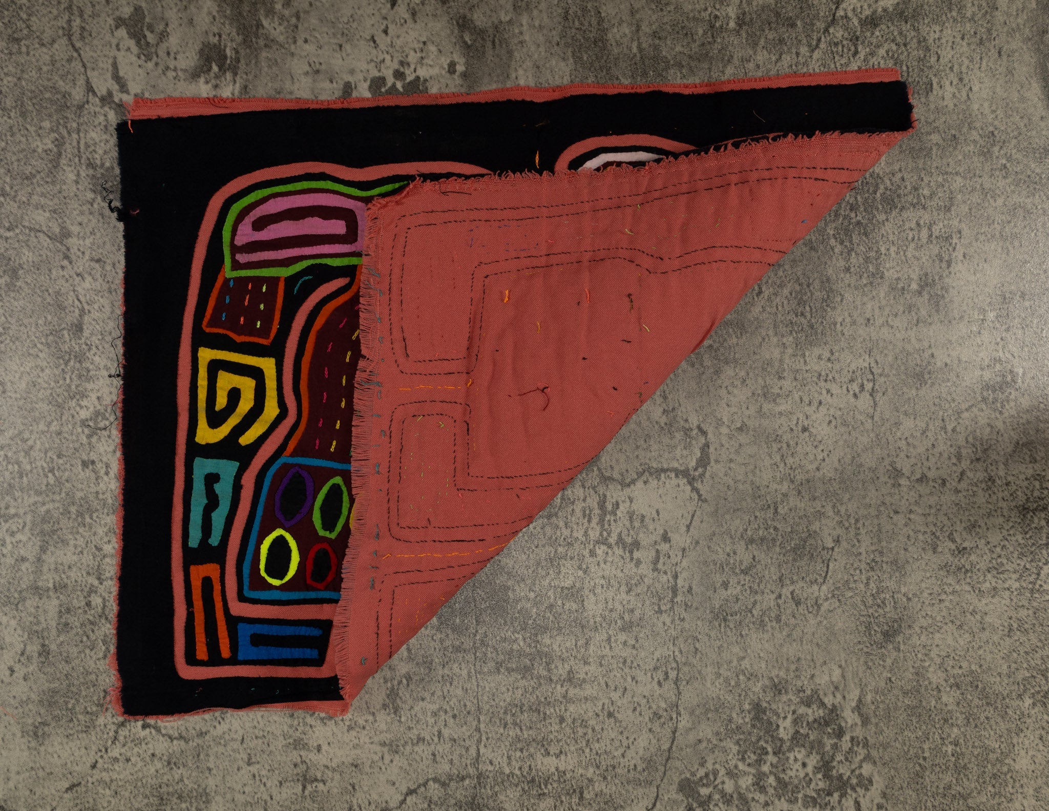 Traditional Pink And Black Basket Head Mola