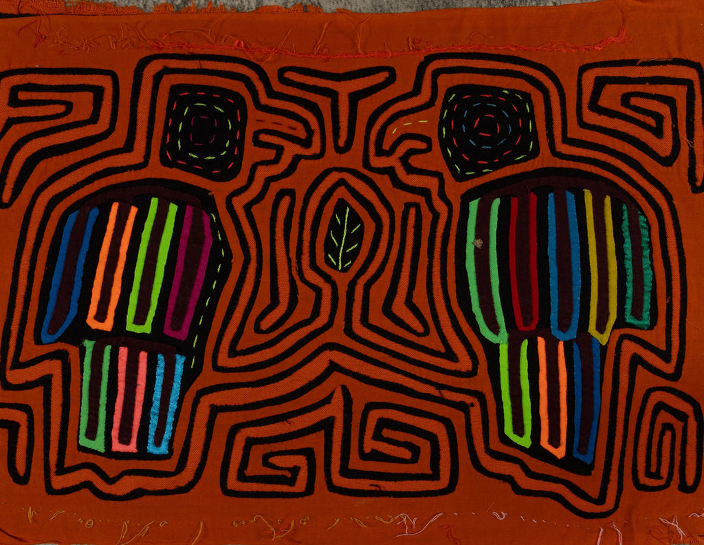 Traditional Orange And Black Bird Talk Mola