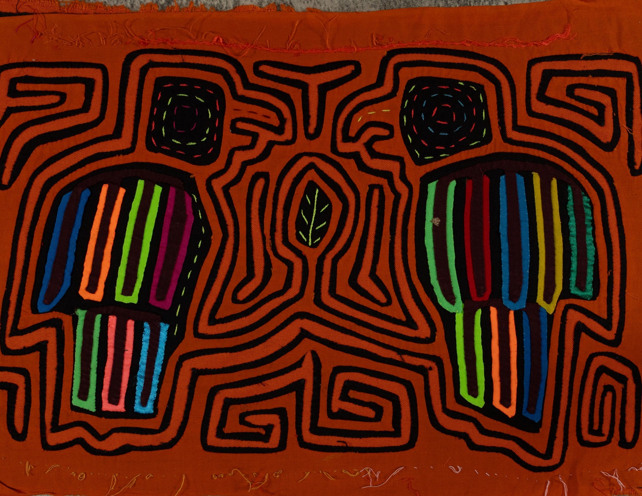 Traditional Orange And Black Bird Talk Mola