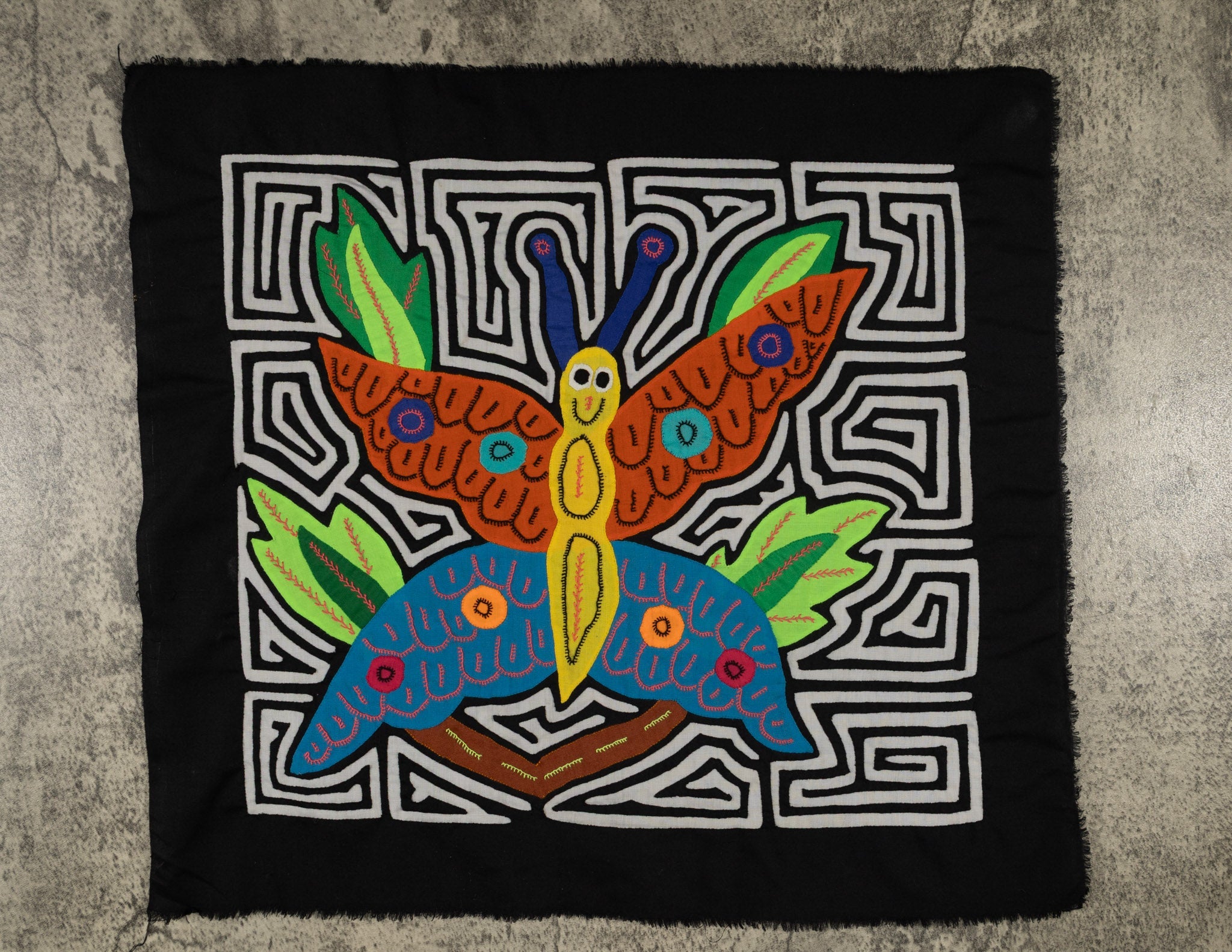 Fantasy Blue Orange And Yellow Happy Butterfly Mola