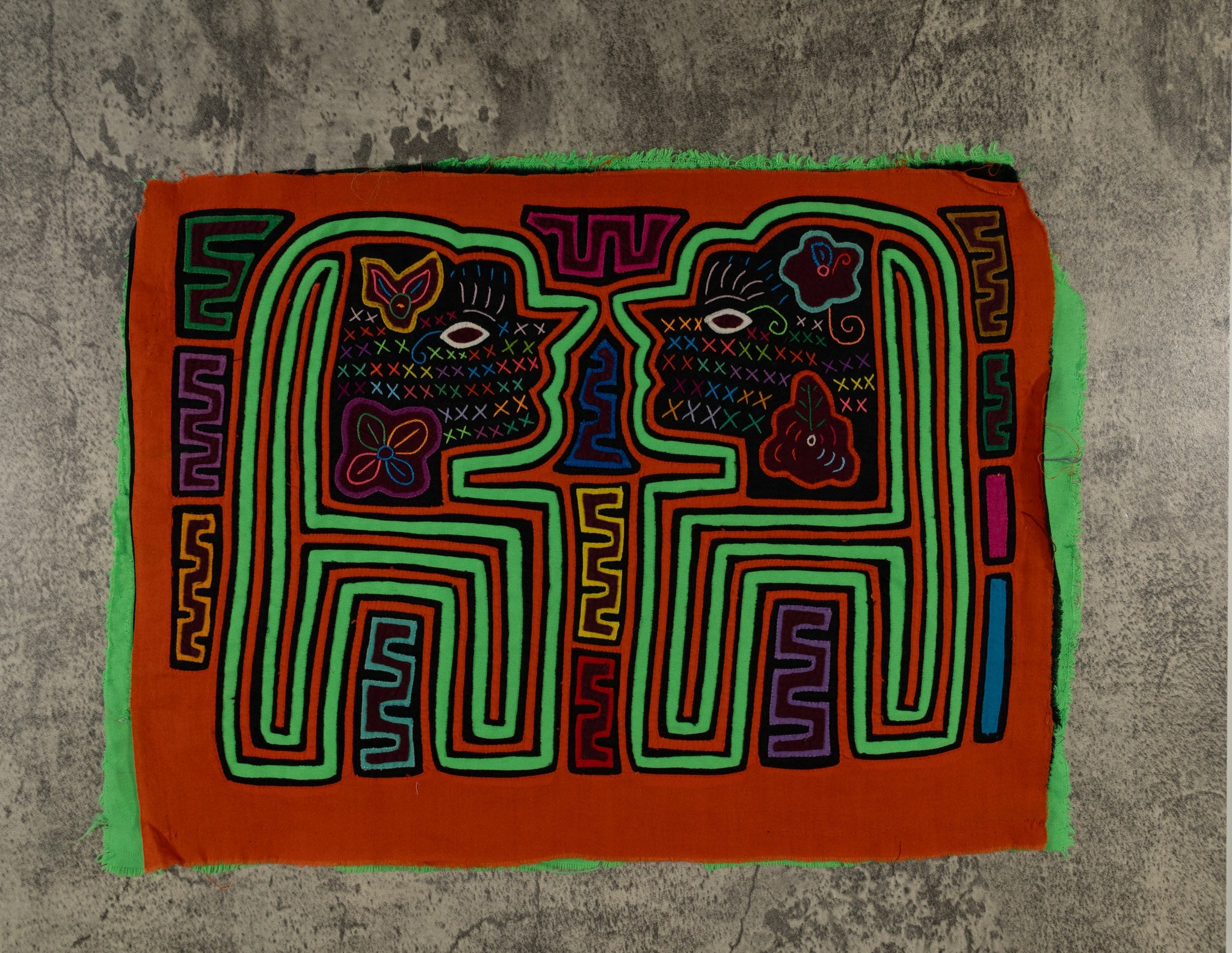 Orange And Green Twin Sister Mola