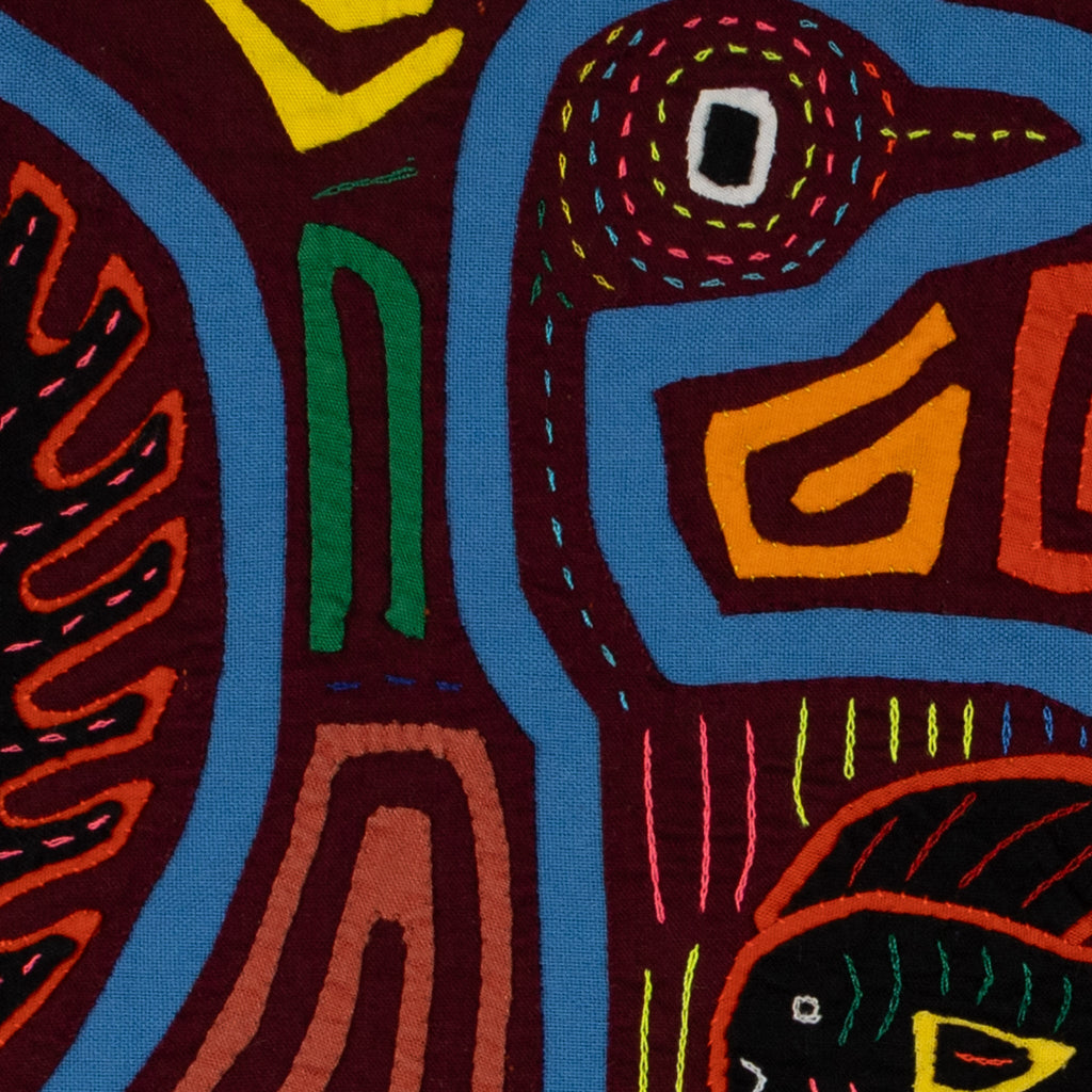 Traditional Burgundy And Turquoise Duck And Fish Mola