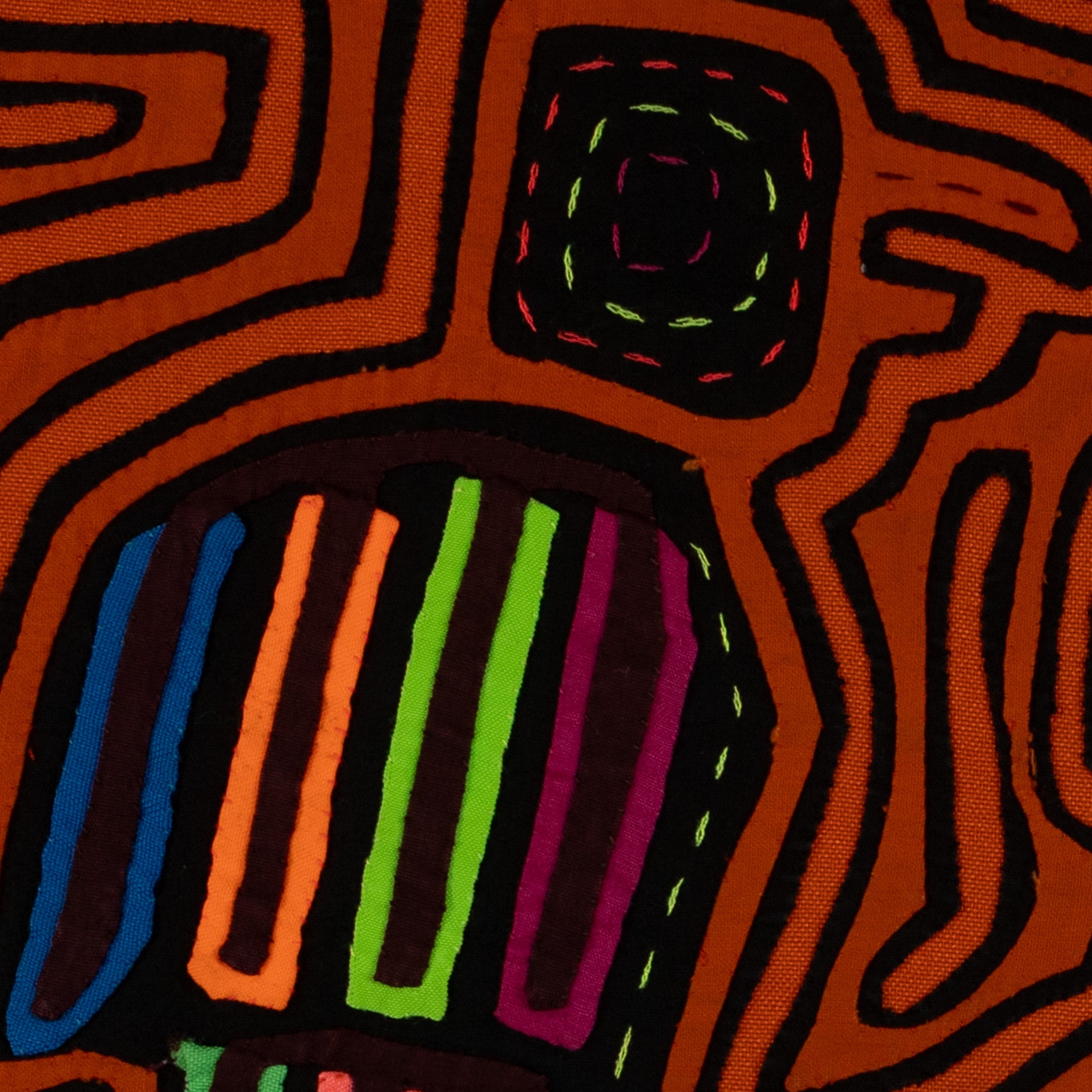 Traditional Orange And Black Bird Talk Mola
