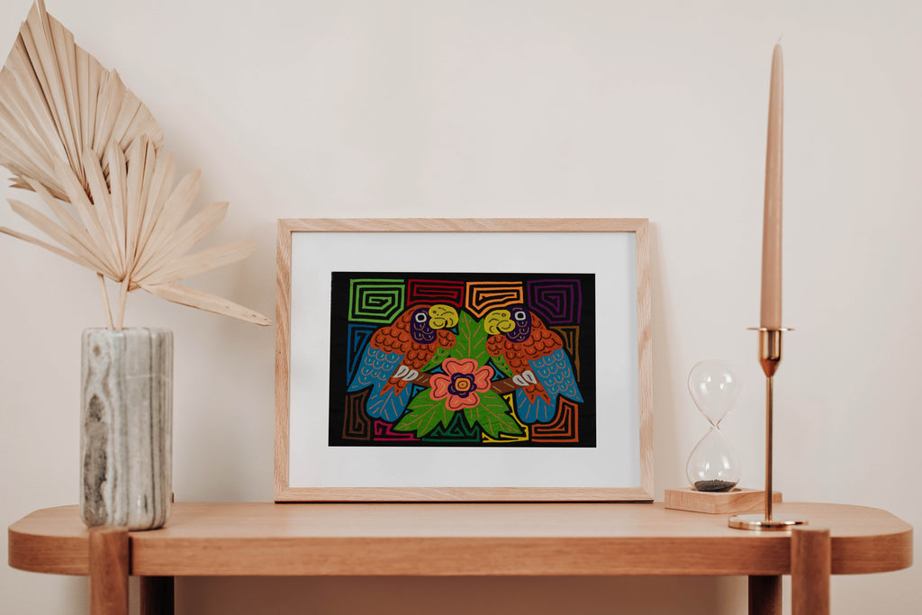 Fantasy Blue Orange And Green Two Parrot Mola