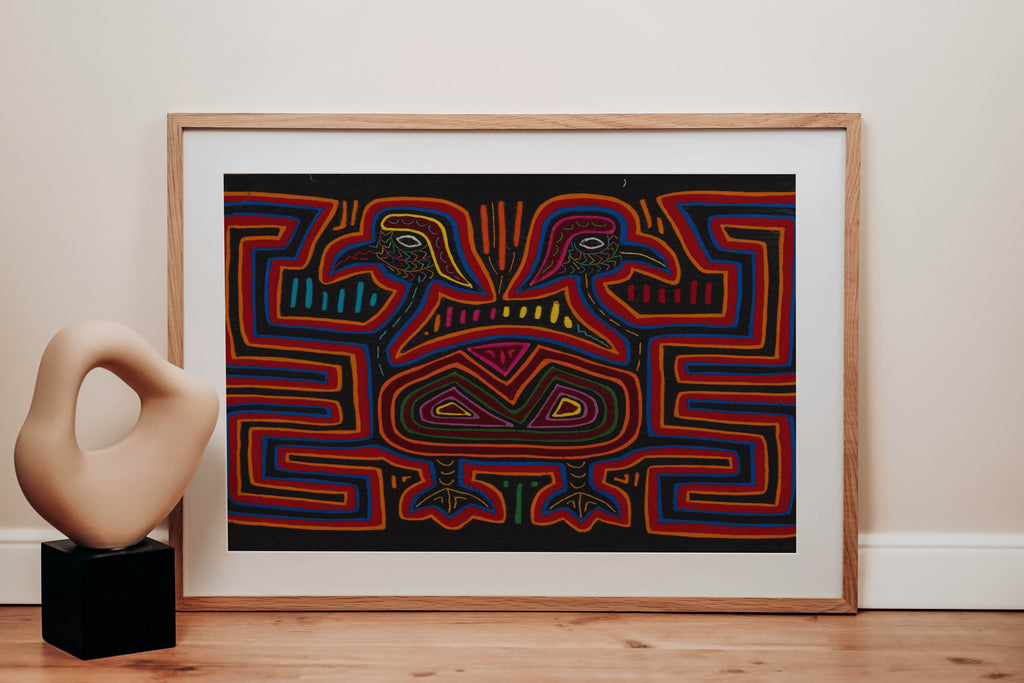 Traditional Red Orange And Blue Jungle Bird Mola