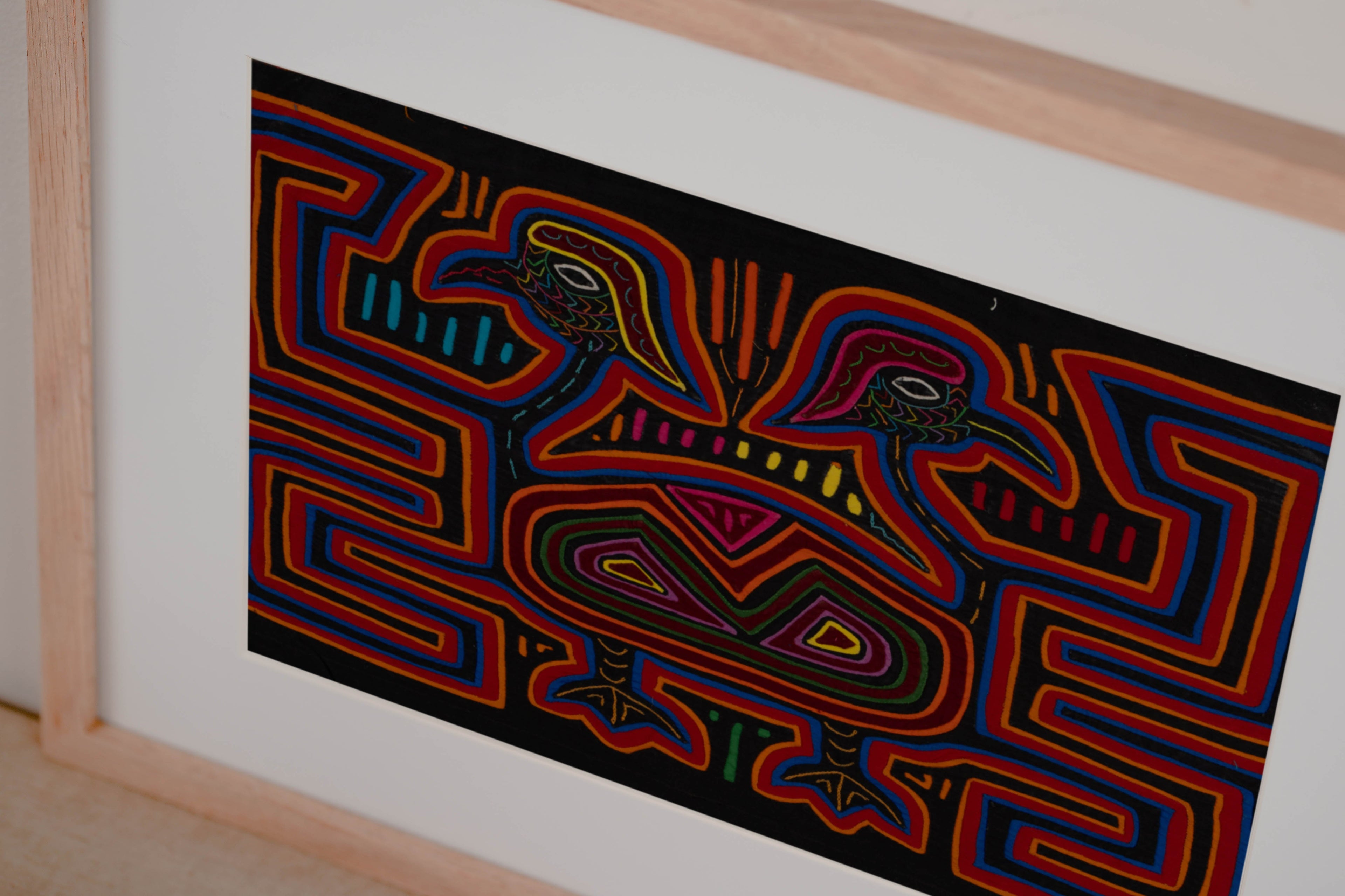 Traditional Red Orange And Blue Jungle Bird Mola