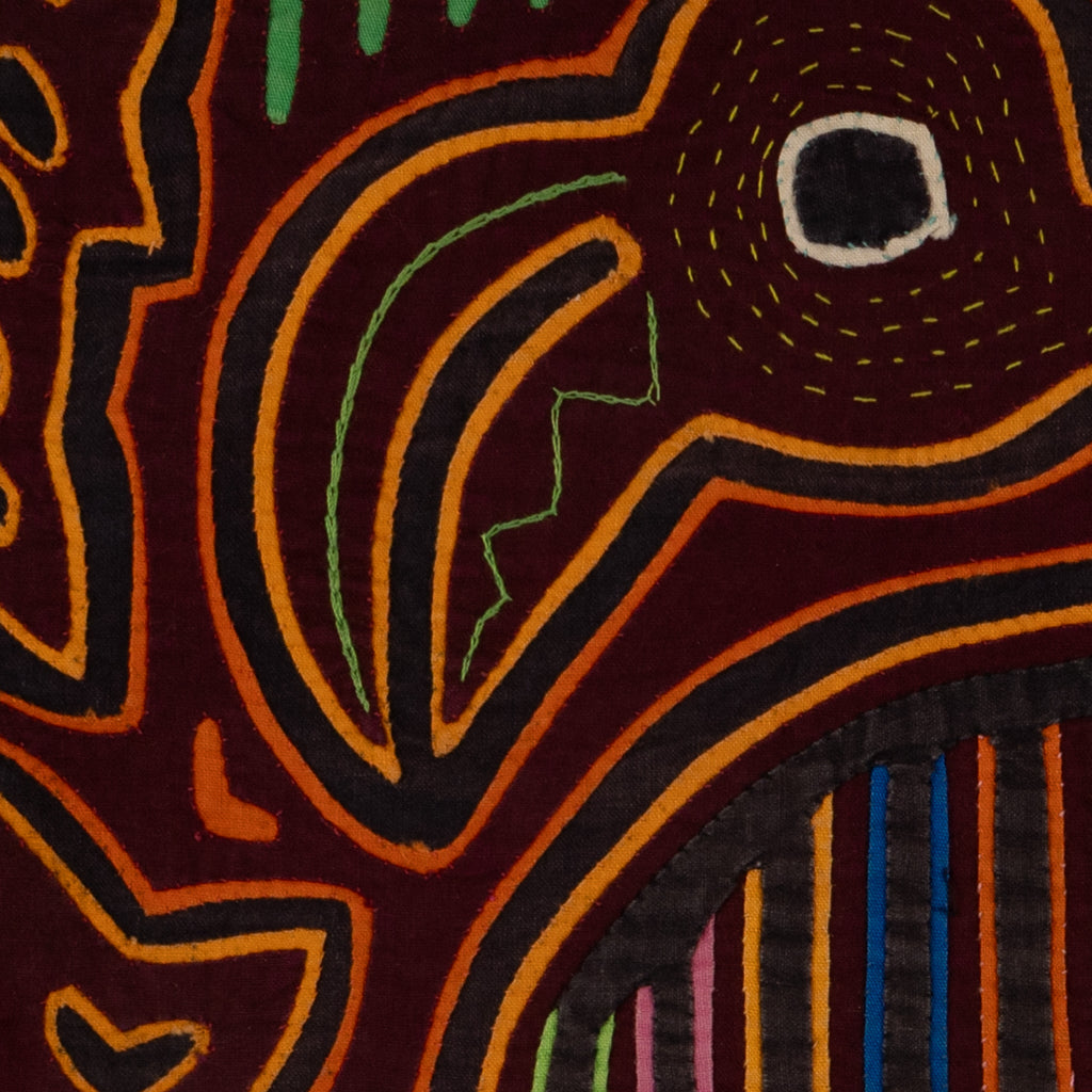 Traditional Burgundy And Orange Ocean Bird In Flight Mola