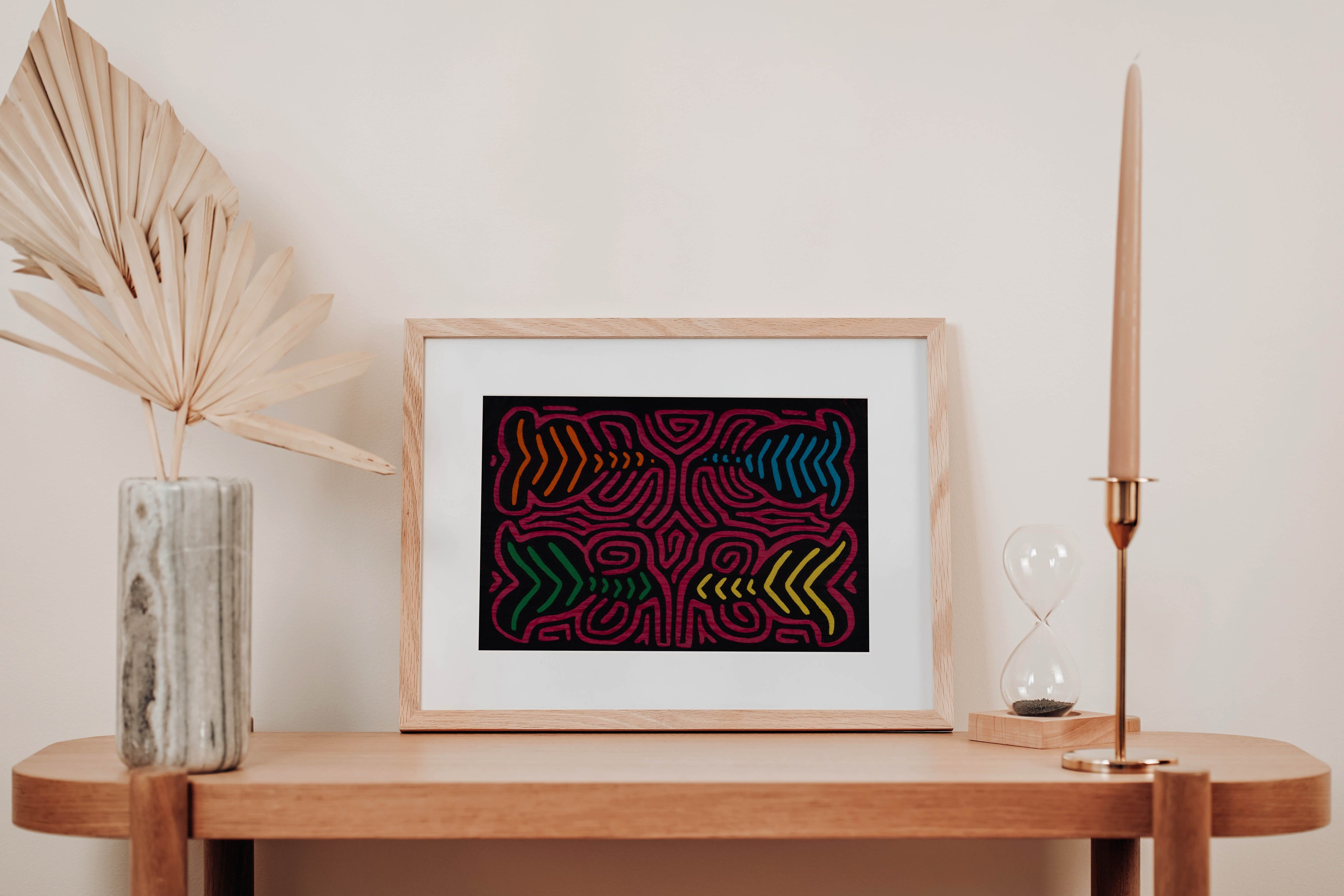 Traditional Black And Rosada Classic Design Mola