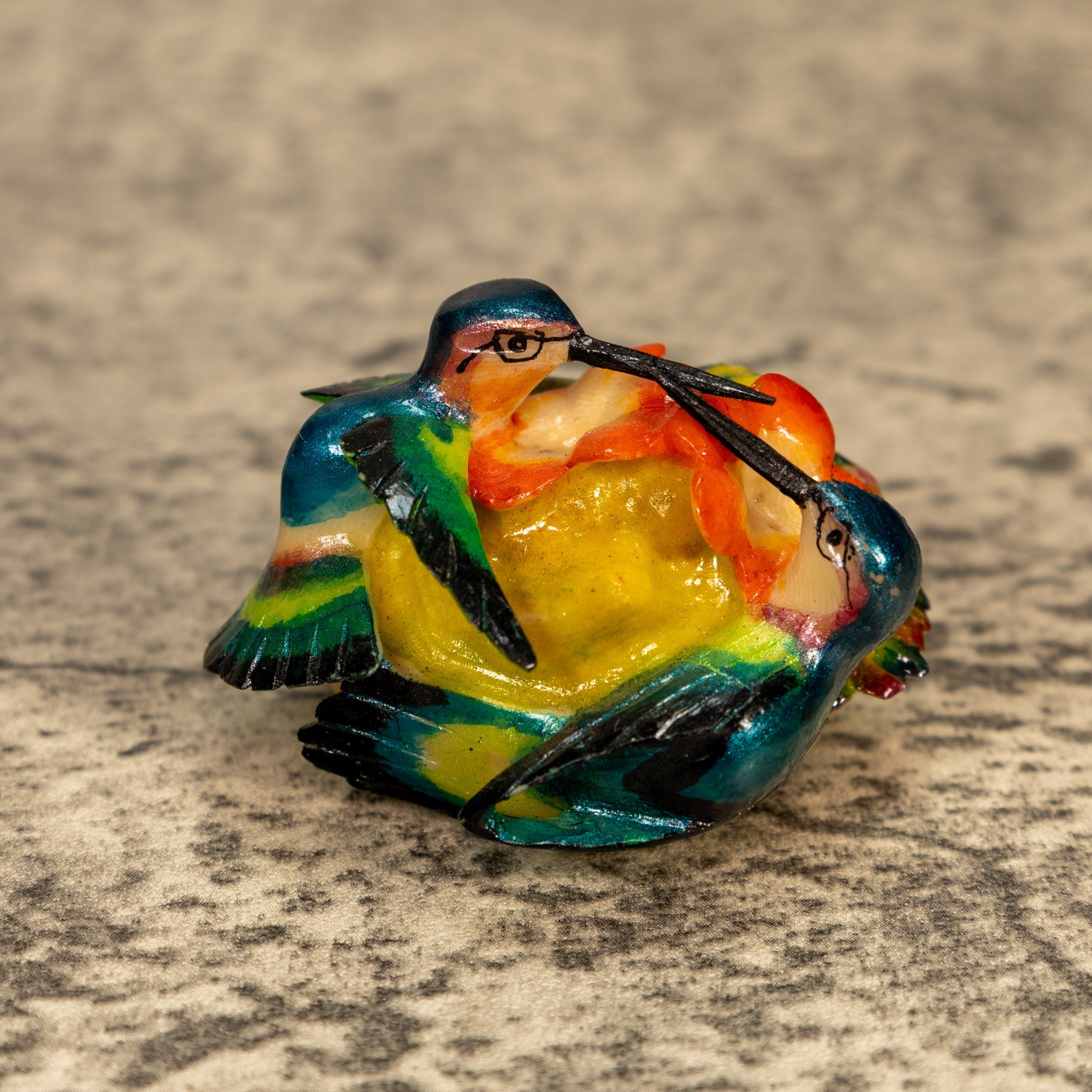 2 Hummingbirds With Flower Tagua Nut Carving
