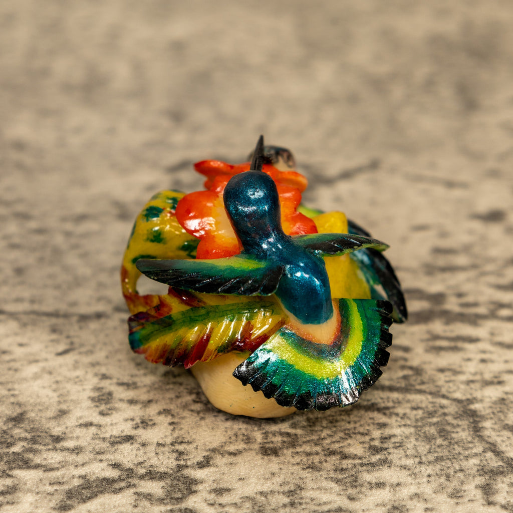 2 Hummingbirds With Flower Tagua Nut Carving