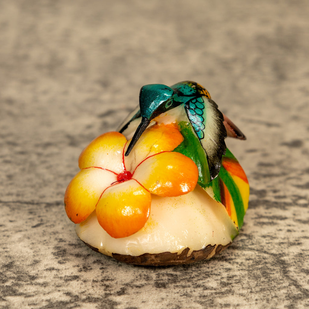 Hummingbird With Flower Tagua Nut Carving