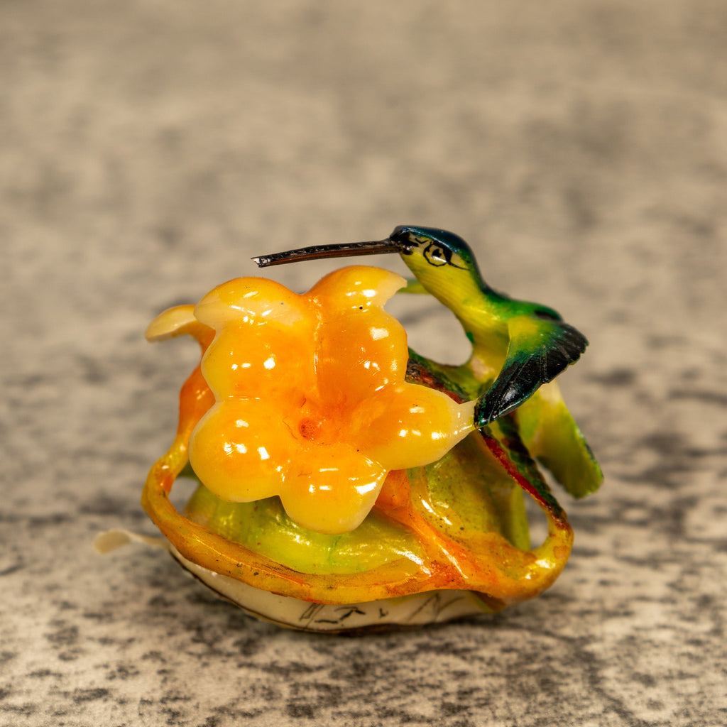 Hummingbird With Flower Tagua Nut Carving