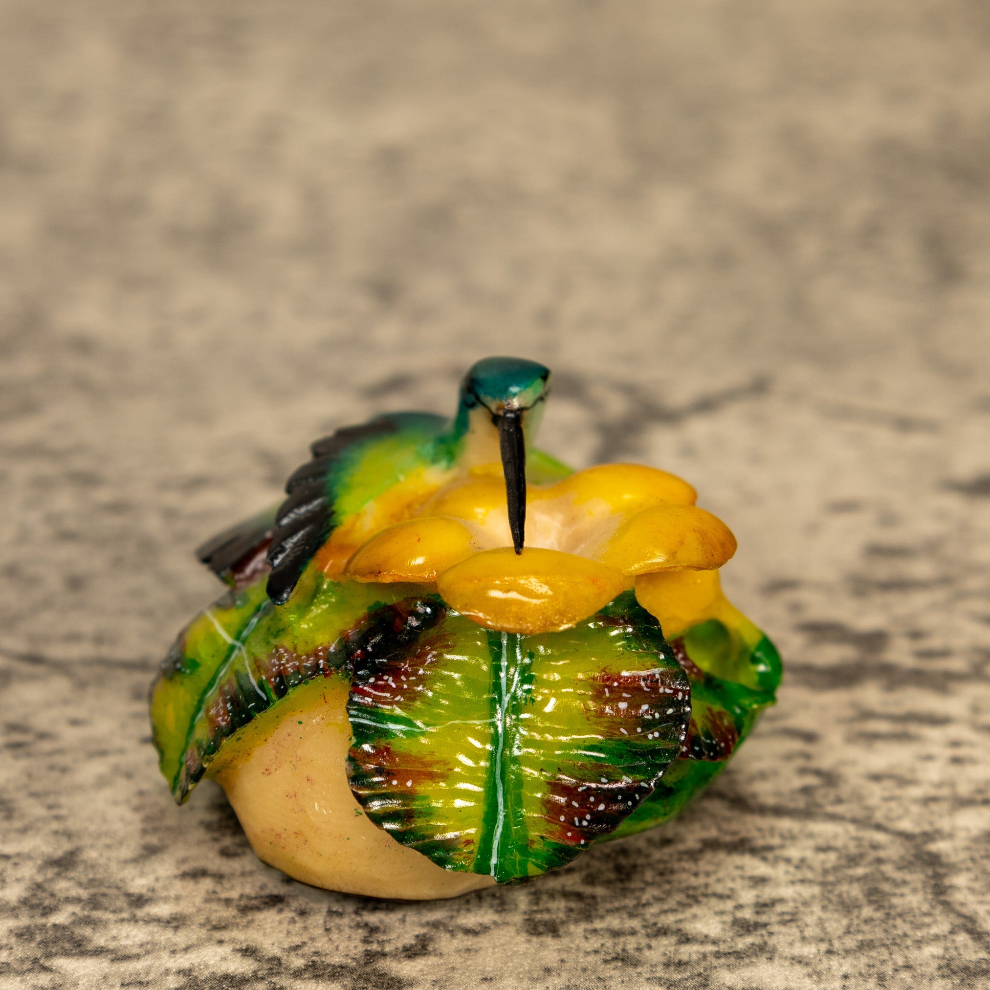 Hummingbird With Flower Tagua Nut Carving