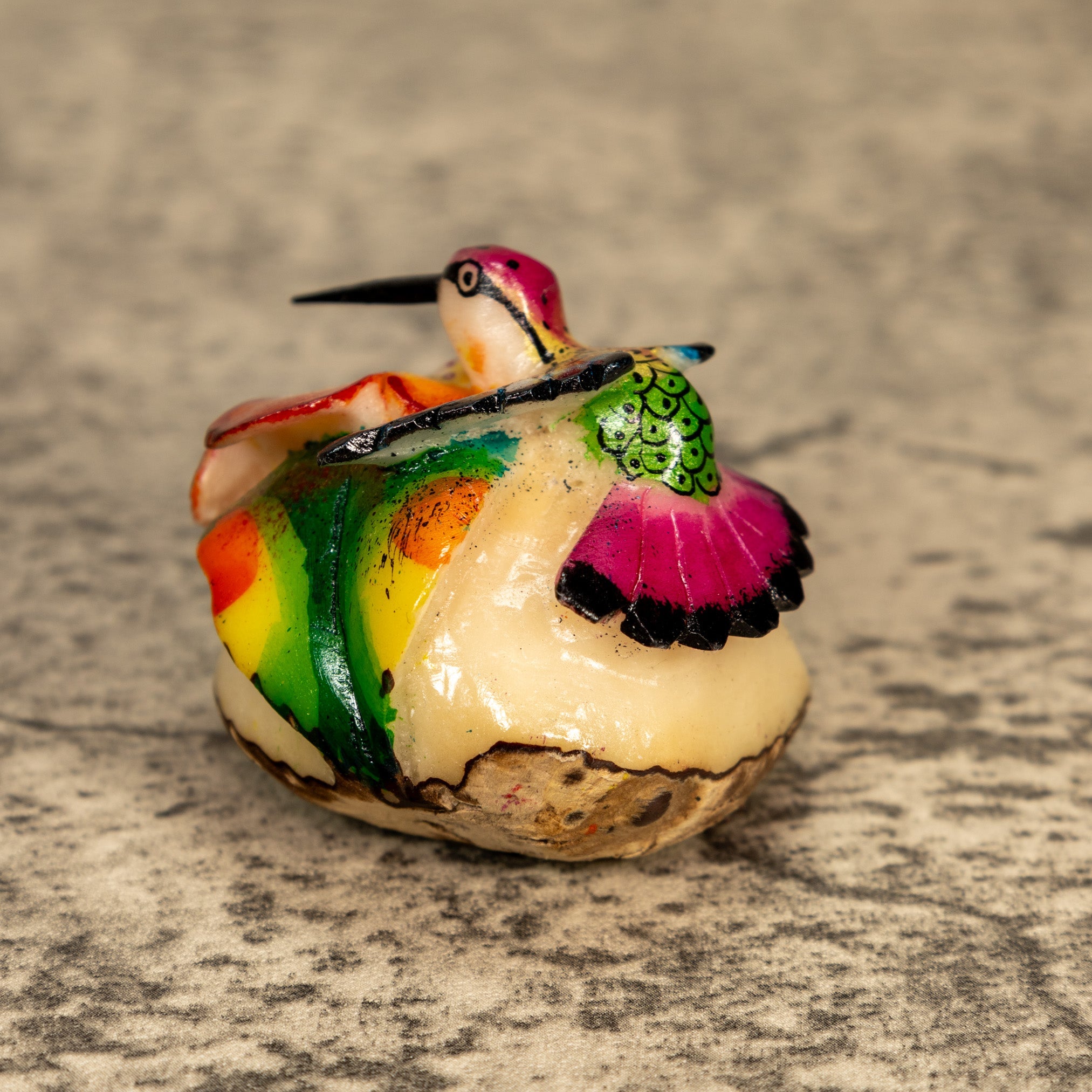 Hummingbird With Flower Tagua Nut Carving